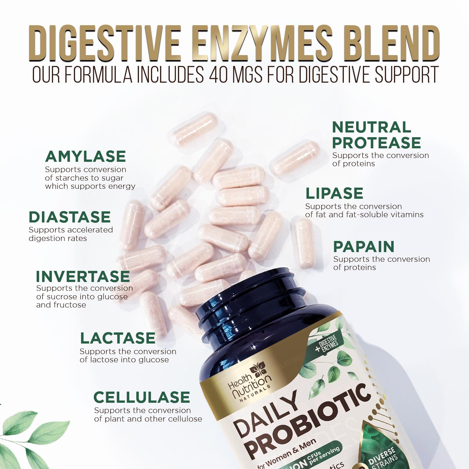 Health Nutrition Naturals Probiotics dosis diaria para apoyo digestivo