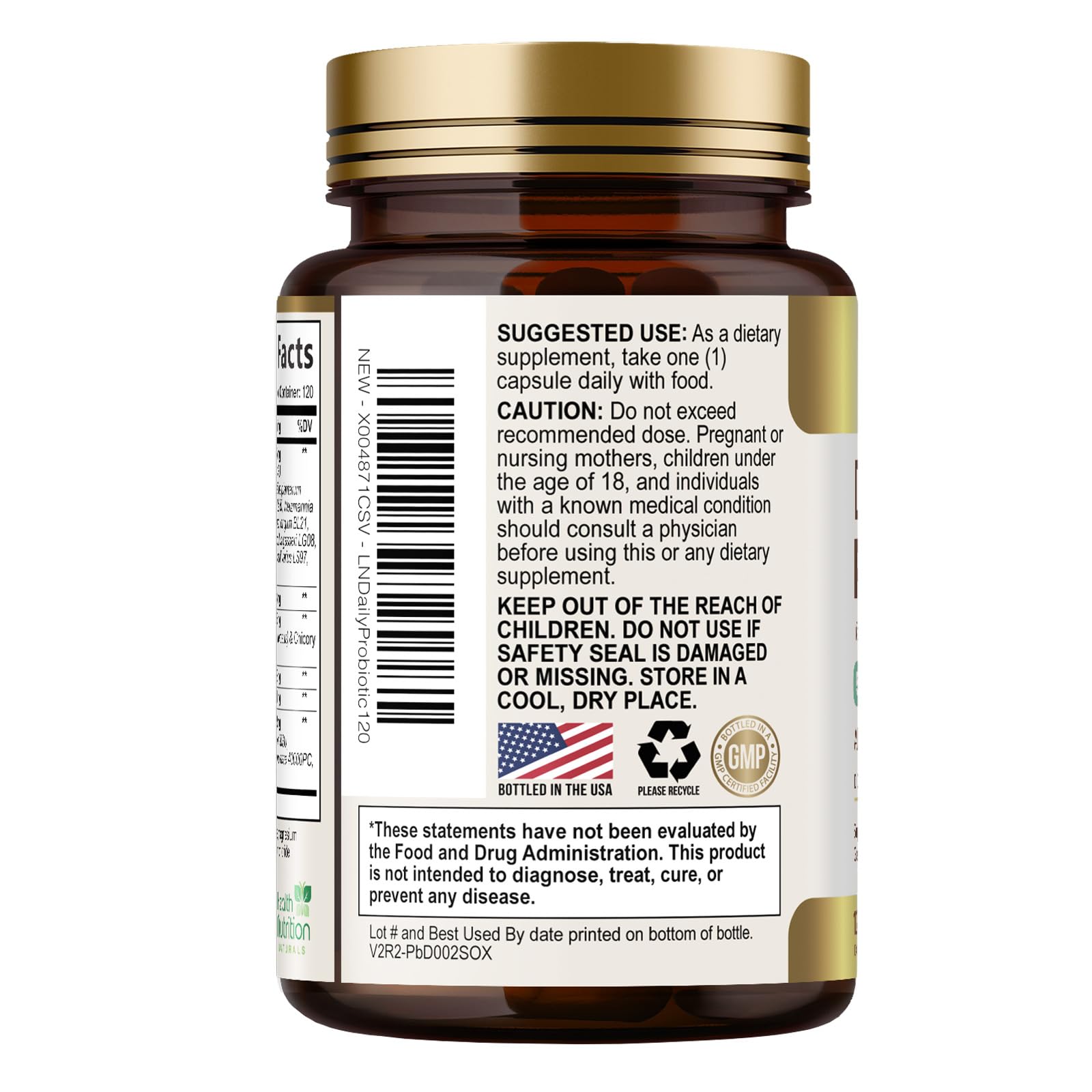 Health Nutrition Naturals Probiotics envase estable ideal para viaje