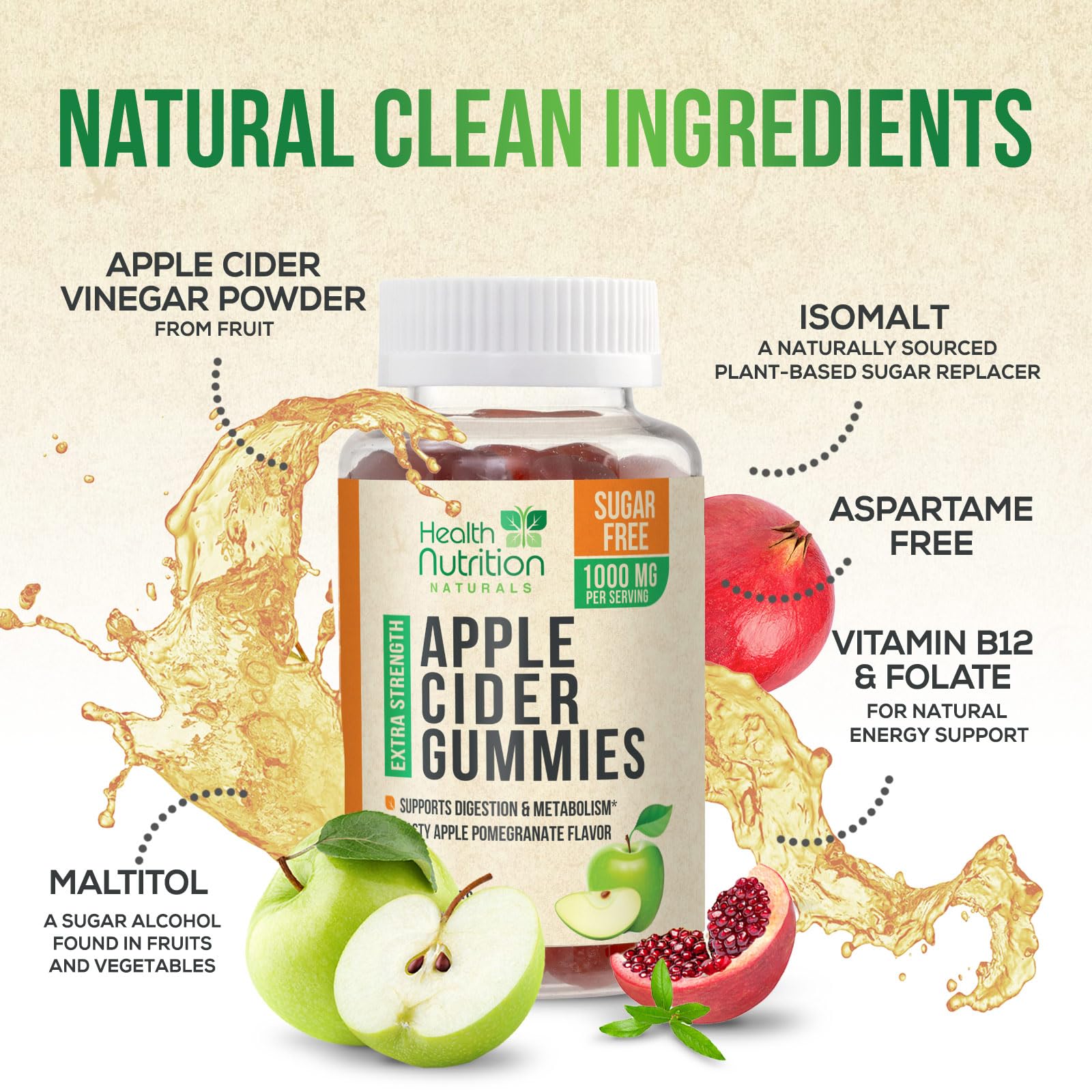 Gomitas Health Nutrition Naturals suaves y fáciles de masticar