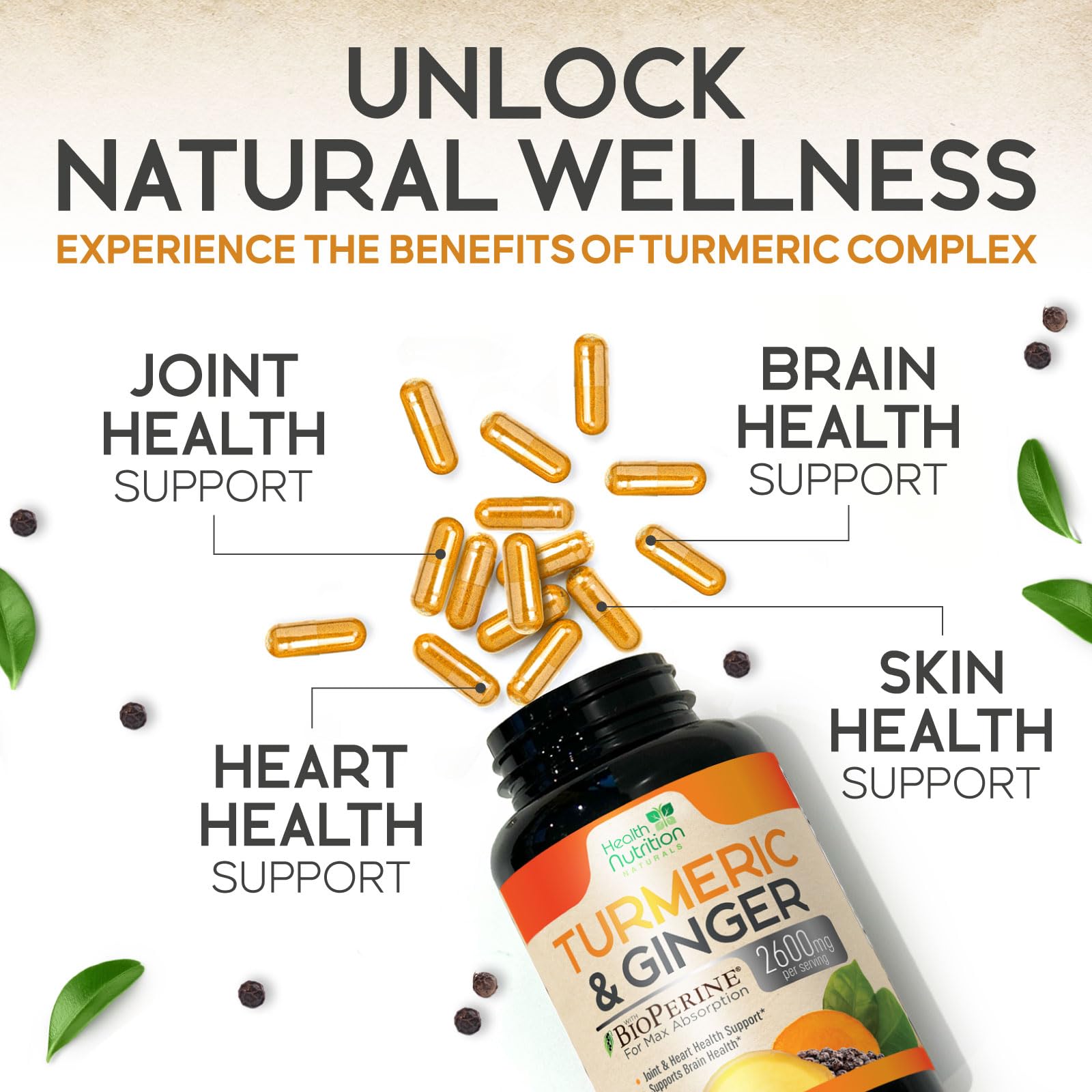 Health Nutrition Naturals Turmeric Curcumin, envase fabricado en USA