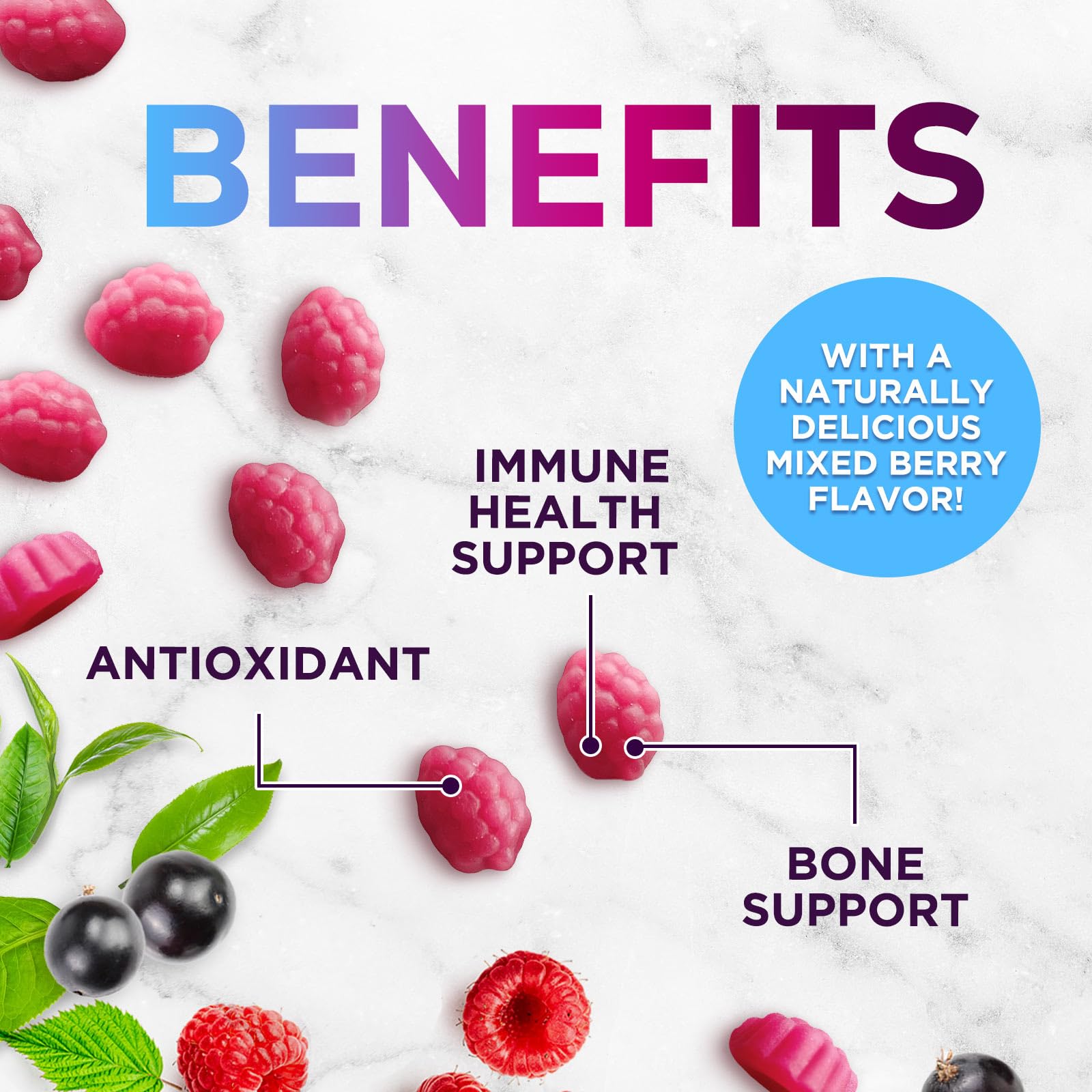 Health Nutrition Naturals Zinc 50mg para piel y huesos, con sabor berry.