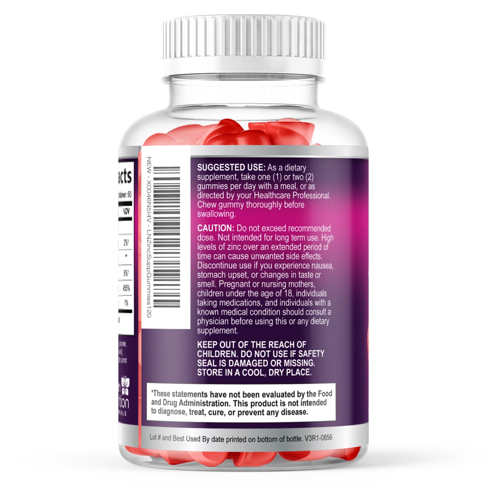 Health Nutrition Naturals Zinc 50mg sin organismos modificados ni gluten, opción segura.