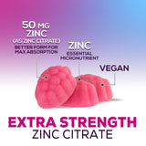 Health Nutrition Naturals Zinc 50mg gomitas con textura suave, fácil de masticar y agradable.