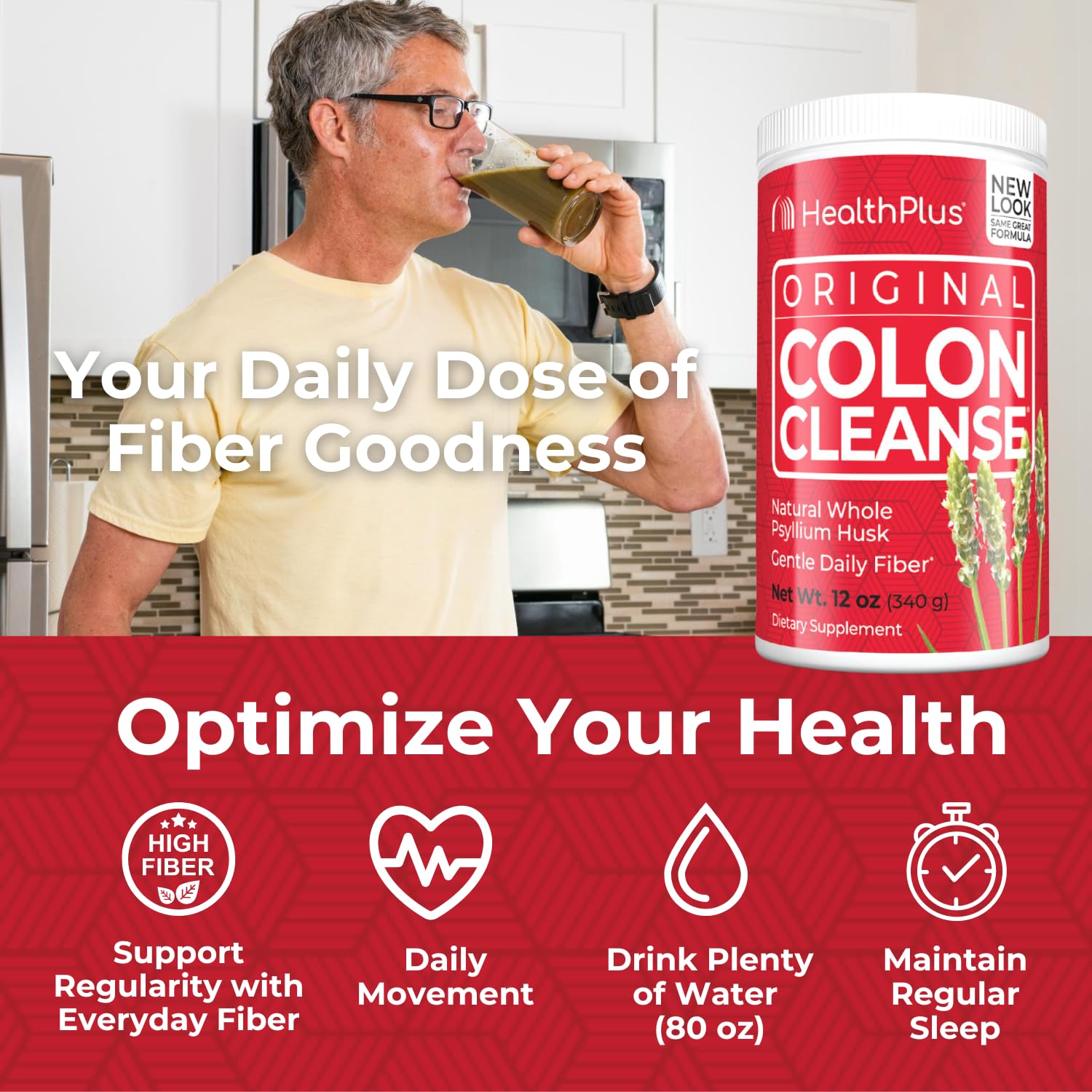 Health Plus Colon Cleanse cáscara de psyllium, fuente natural de fibra