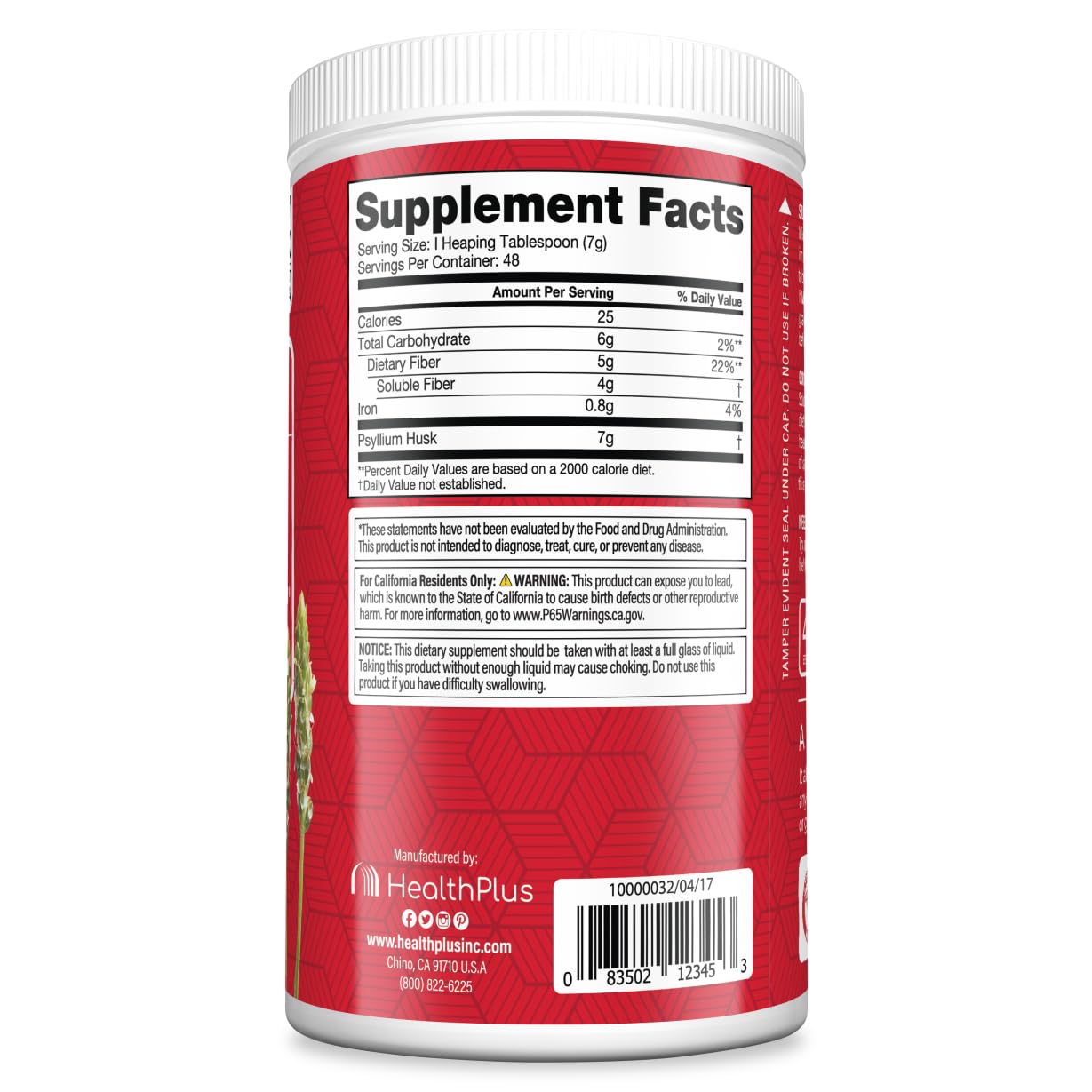 Health Plus Colon Cleanse envase trasero con información de porciones