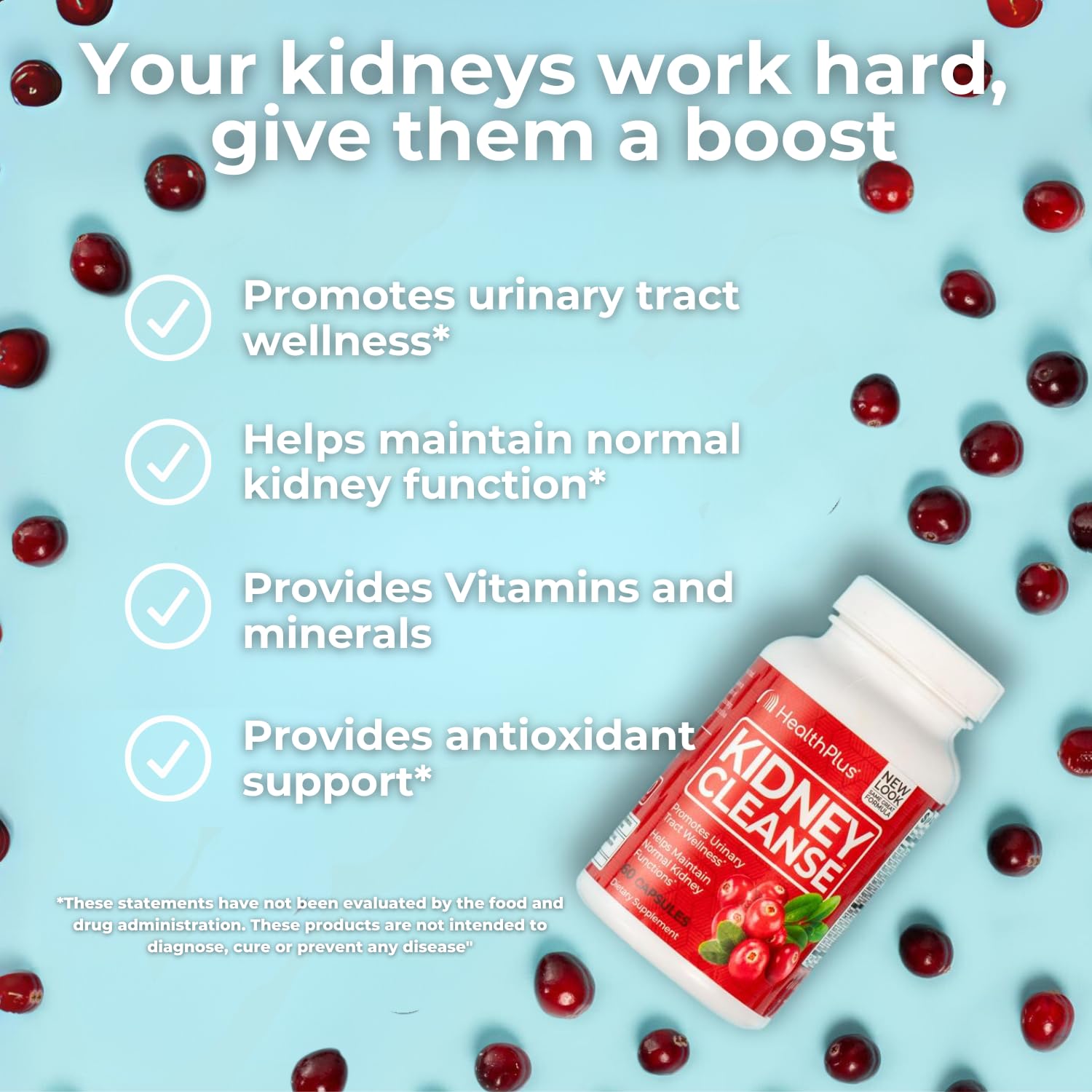 Health Plus Combinación de ingredientes clave: antioxidante y bienestar urinario.