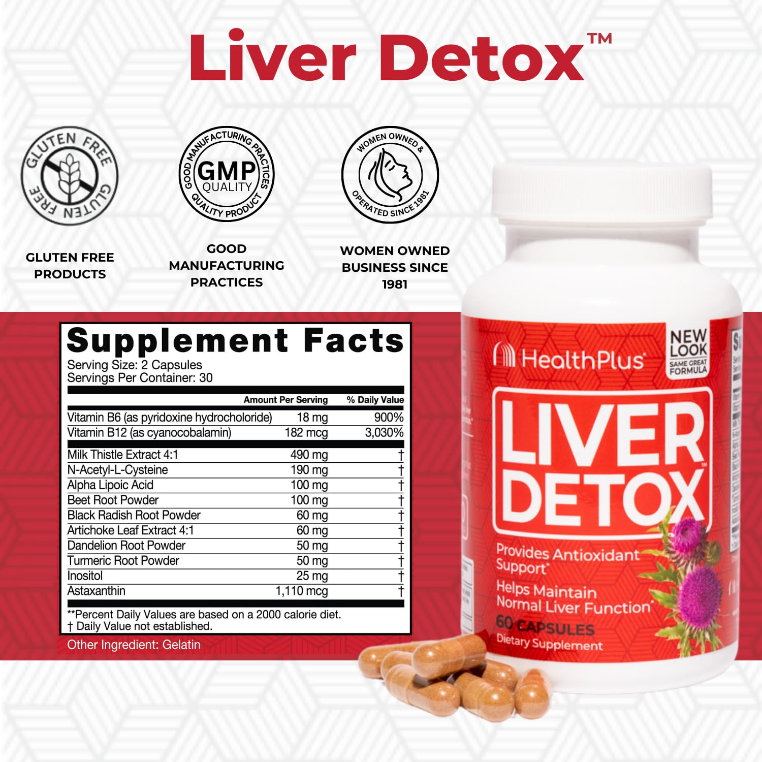 Health Plus Desintoxicación Hepática etiqueta con ingredientes clave