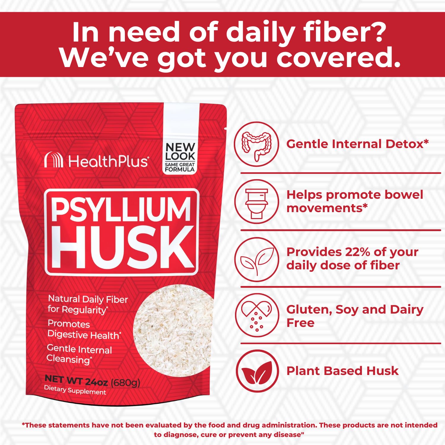 Health Plus Psyllium Husk, vertido en agua, se mezcla fácilmente para digestión suave.