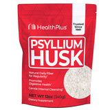 Health Plus Psyllium Husk botella muestra fibra diaria natural para apoyar la digestión.