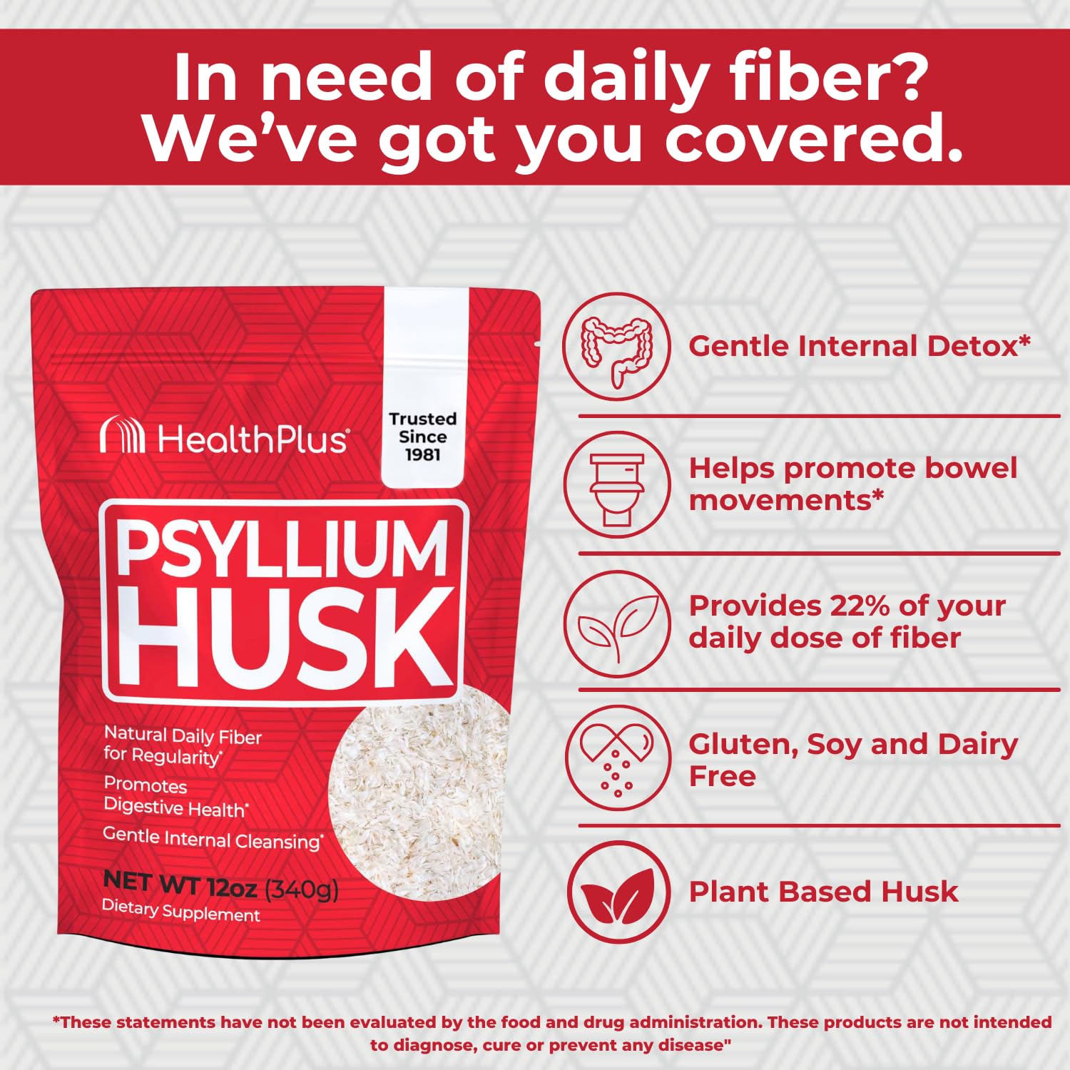 Health Plus Psyllium Husk copa medidora para porciones consistentes y simples.