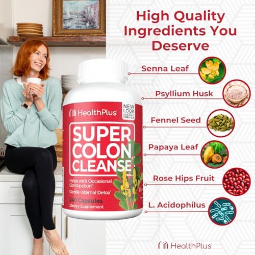 Health Plus Super Colon Cleanse caja-info: resumen de beneficios y modo de uso recomendado.