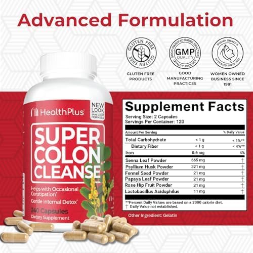 Health Plus Super Colon Cleanse cápsulas: dosis diaria para apoyar la digestión y la comodidad.