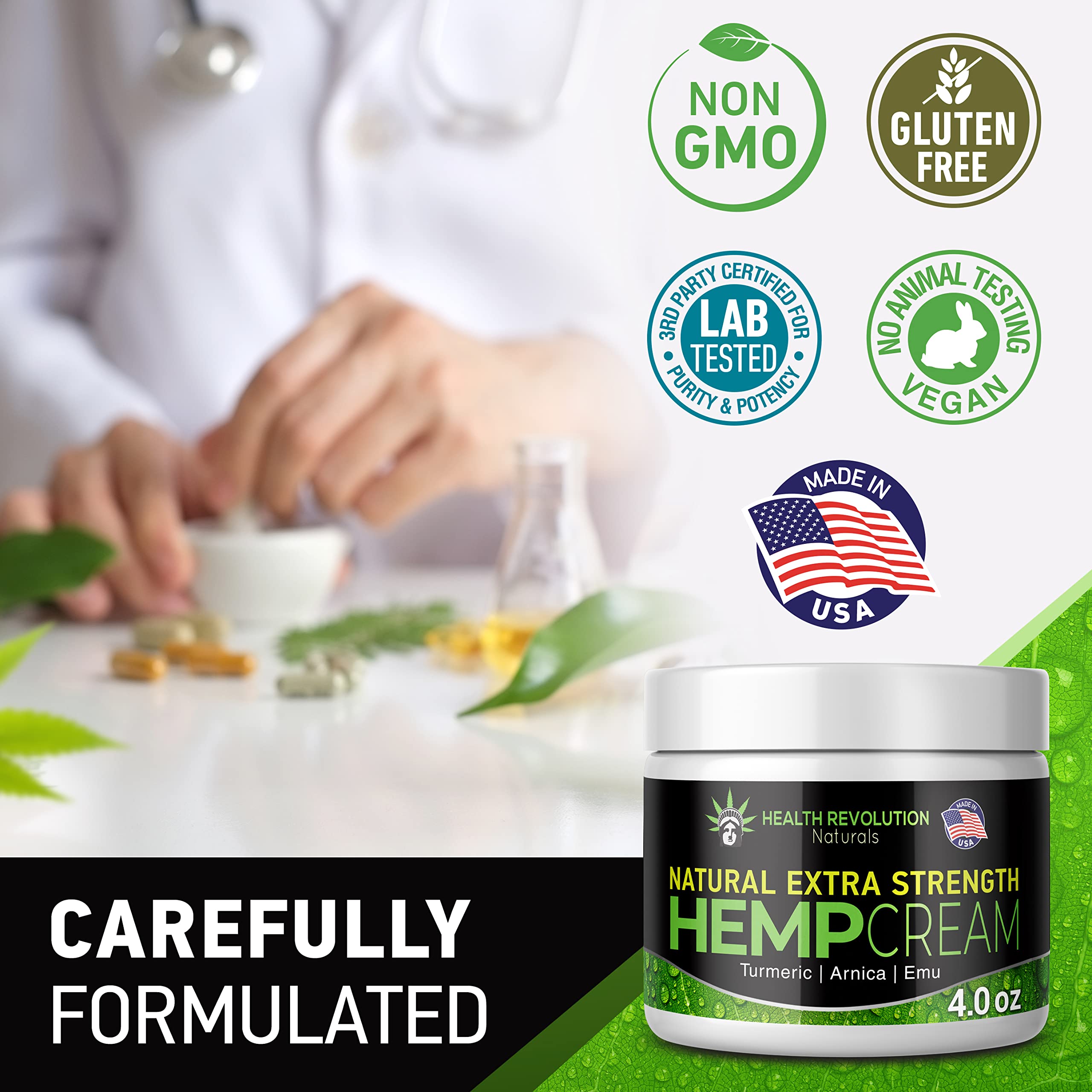 Health Revolution crema árnica cáñamo, alivio para articulaciones con absorción rápida.