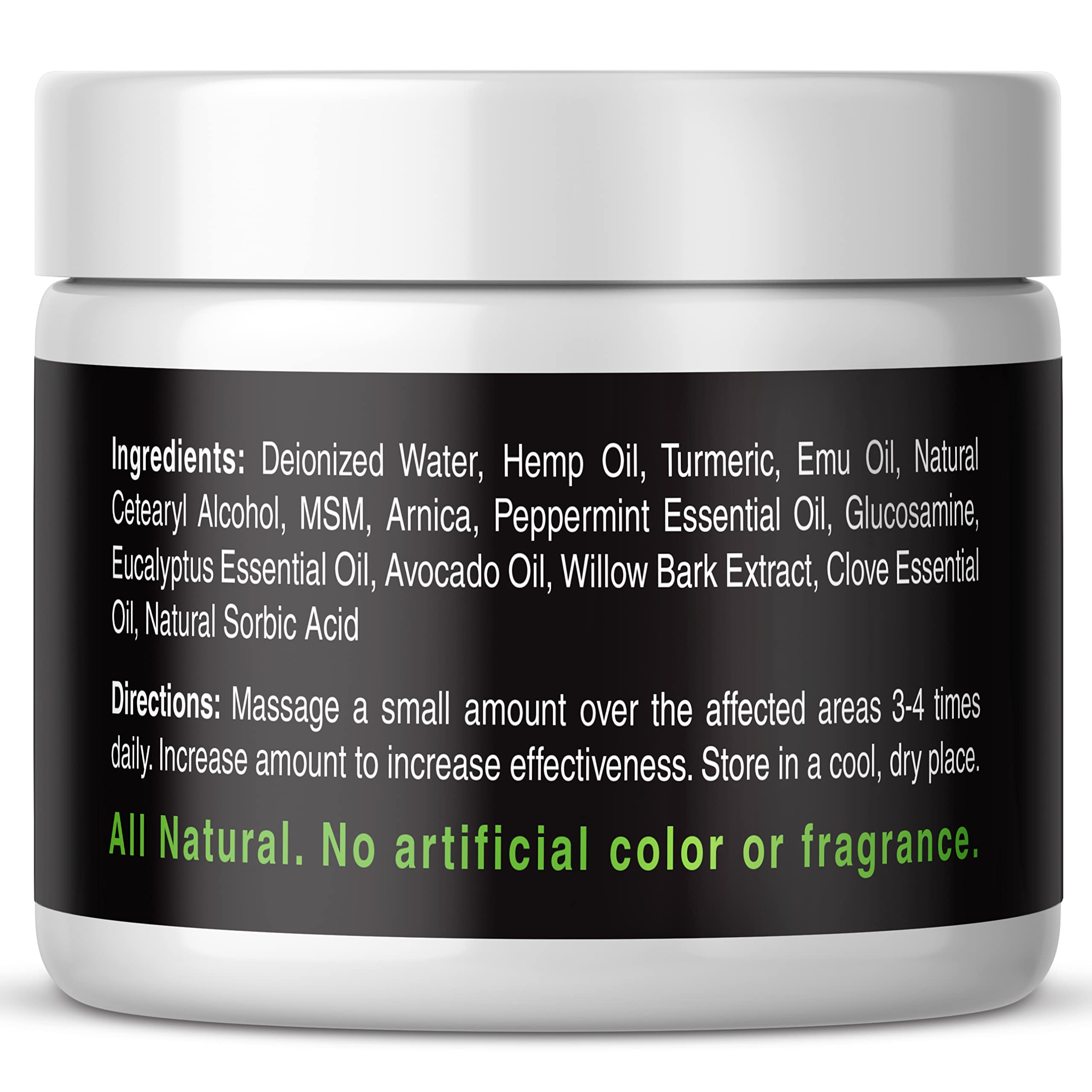 Health Revolution crema árnica cáñamo, envase de 4 oz para uso diario.