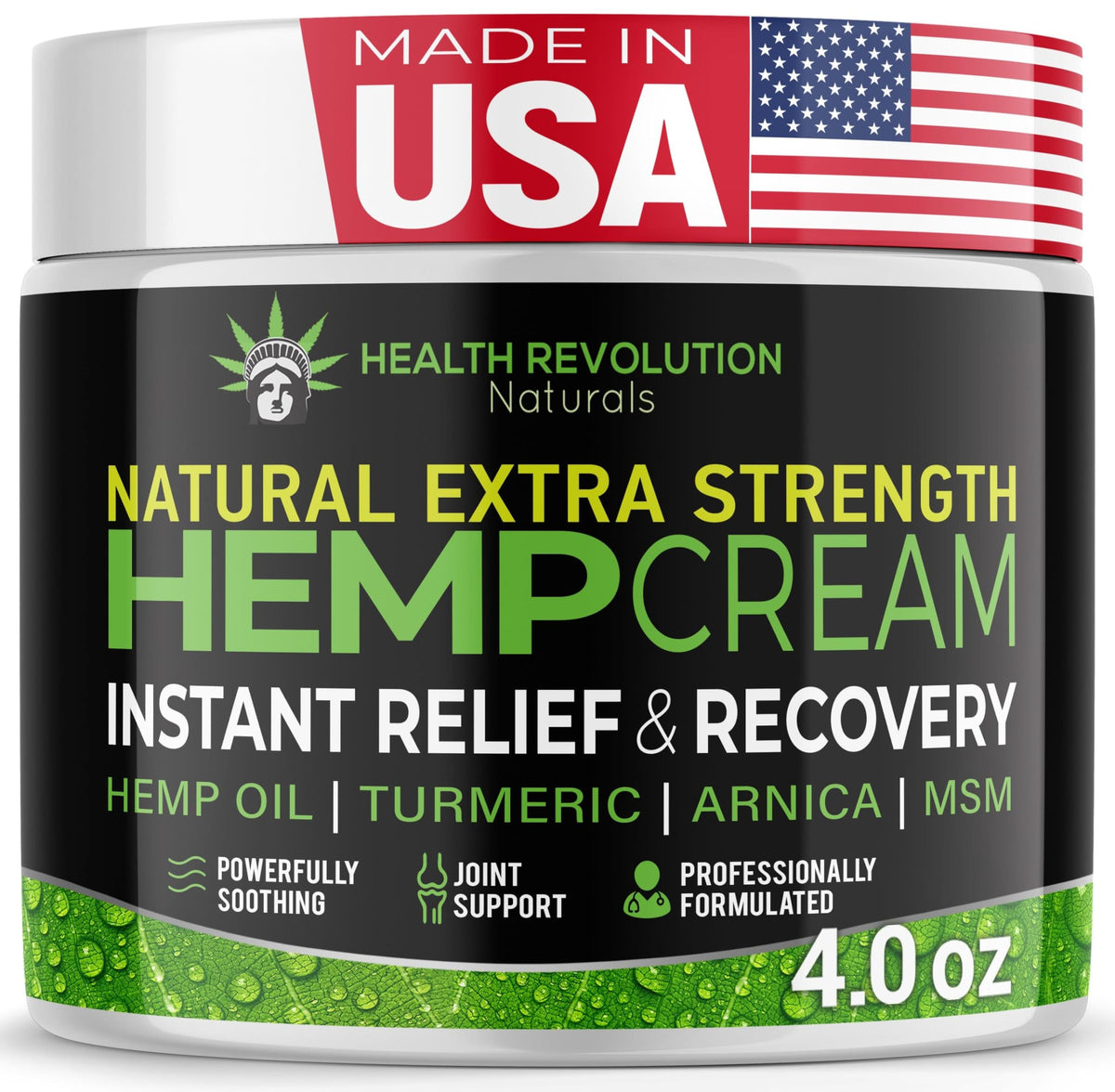 Health Revolution crema árnica cáñamo, masaje suave para alivio localizado.