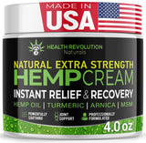 Health Revolution crema árnica cáñamo, masaje suave para alivio localizado.