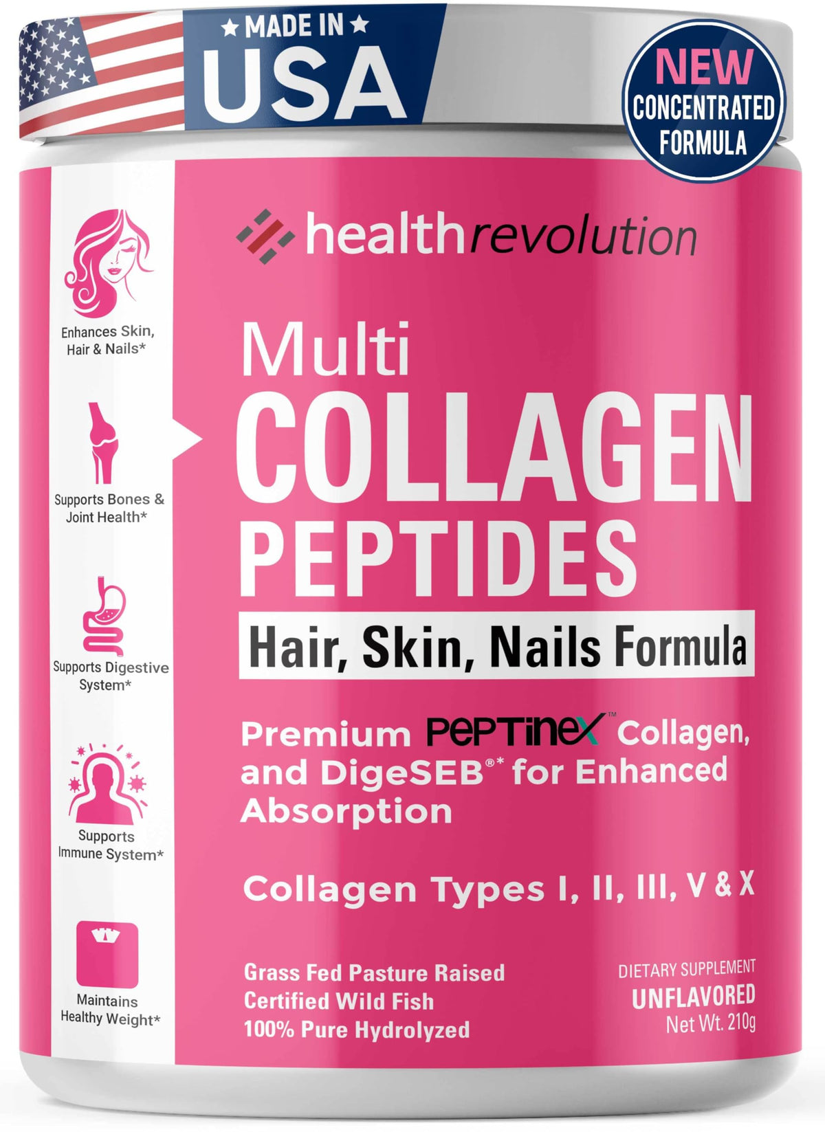 Health Revolution Multi Colágeno polvo 210 g en envase, uso diario