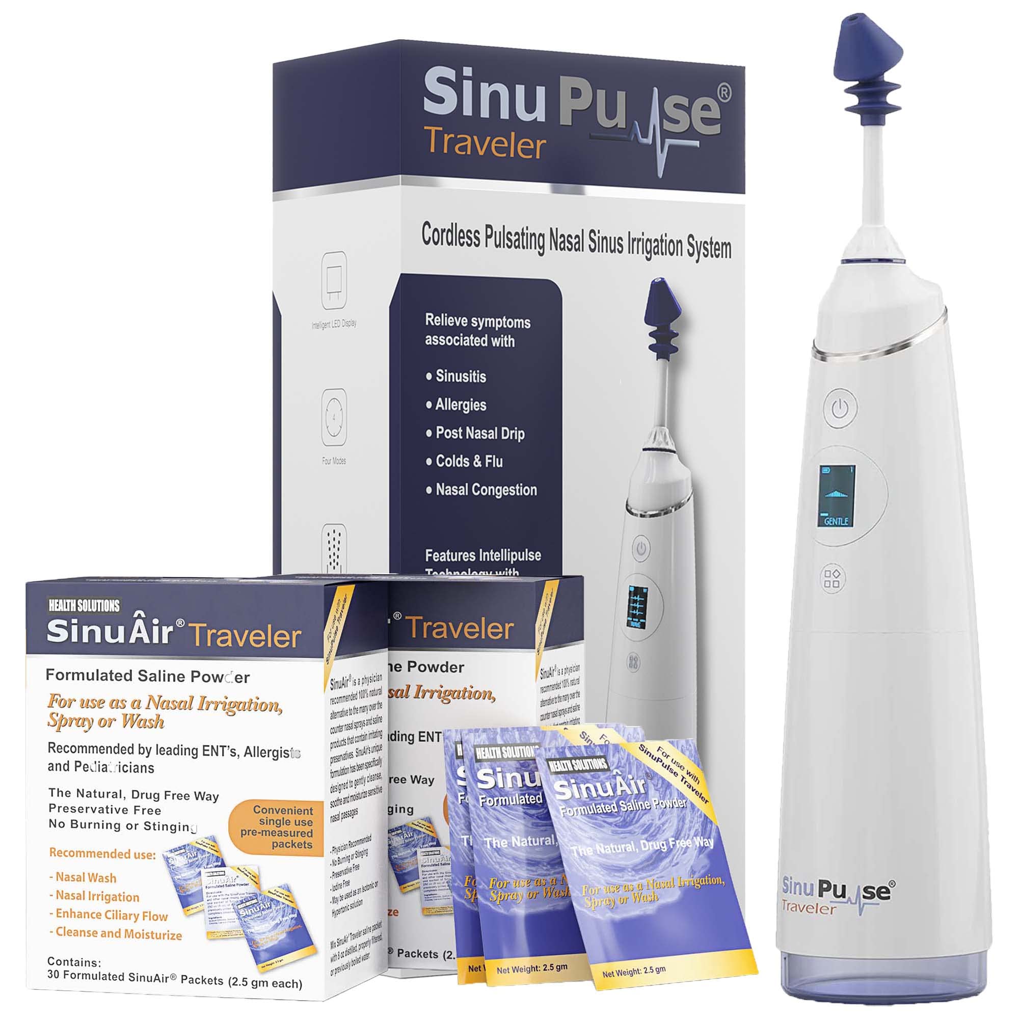 Health Solutions SinuPulse Viajero en empaque, listo para iniciar el uso