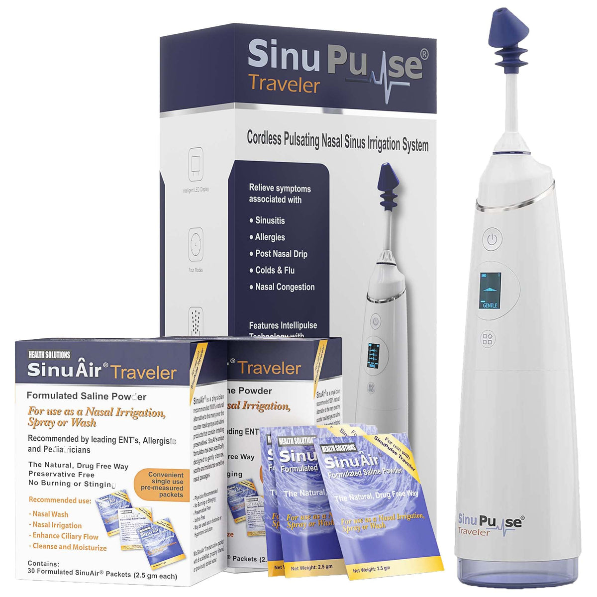 Health Solutions SinuPulse Viajero en empaque, listo para iniciar el uso