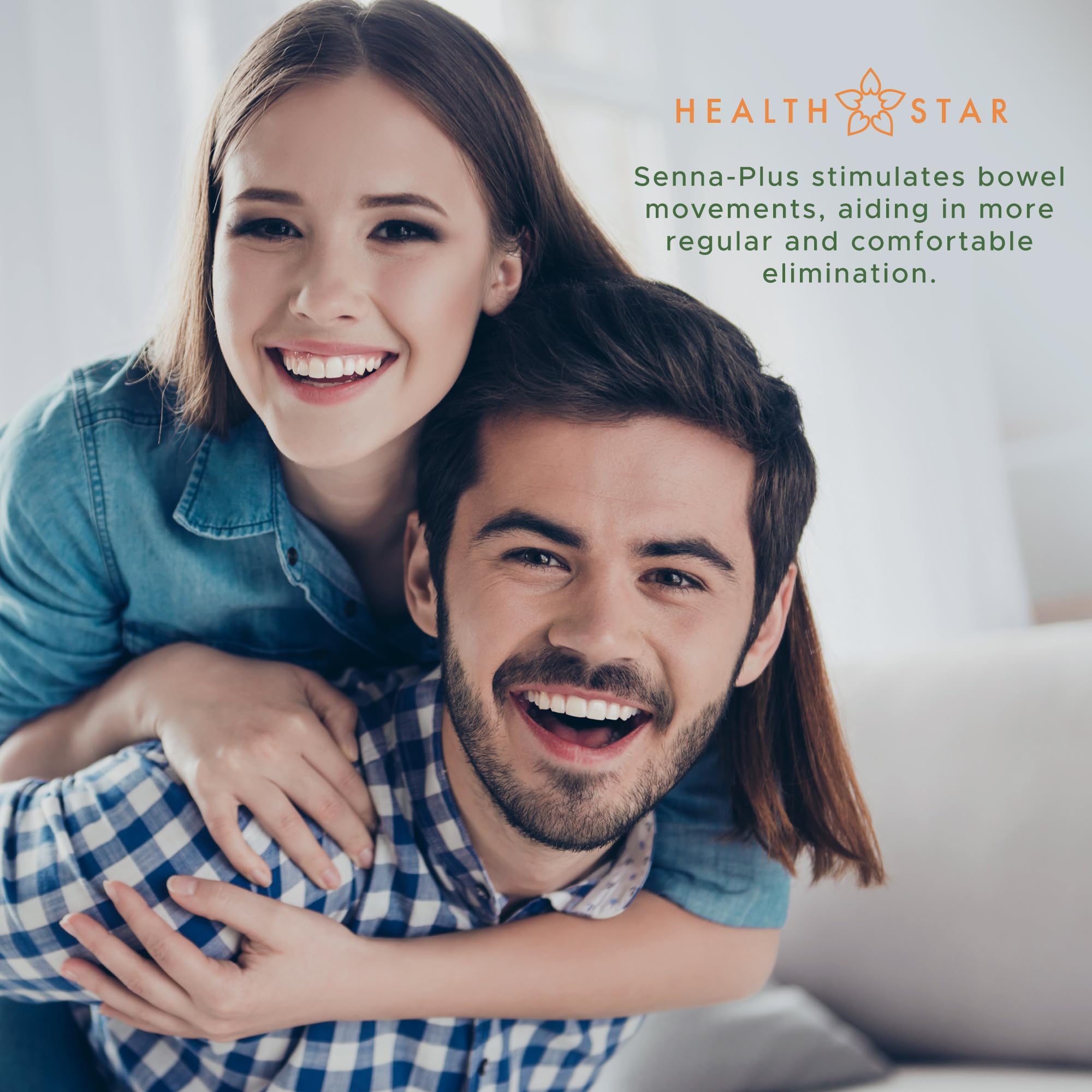 Health Star Senna Plus, empaque en exhibición, ideal para compra rápida.