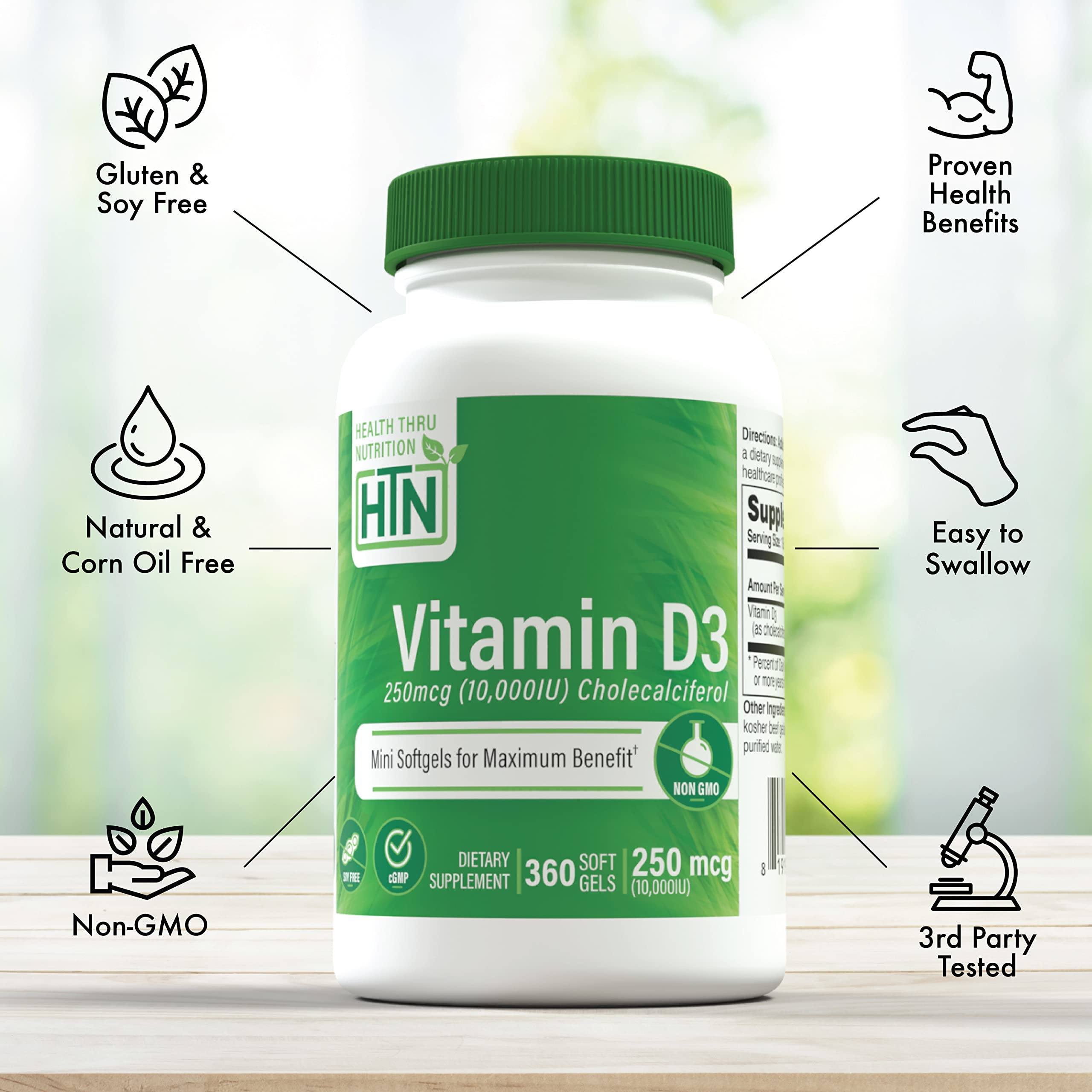 Health Thru Nutrition aceite de oliva virgen orgánico que acompaña la D3.