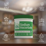 Health Thru Nutrition ascorbato de sodio, mezcla en vaso para piel saludable y vitalidad.