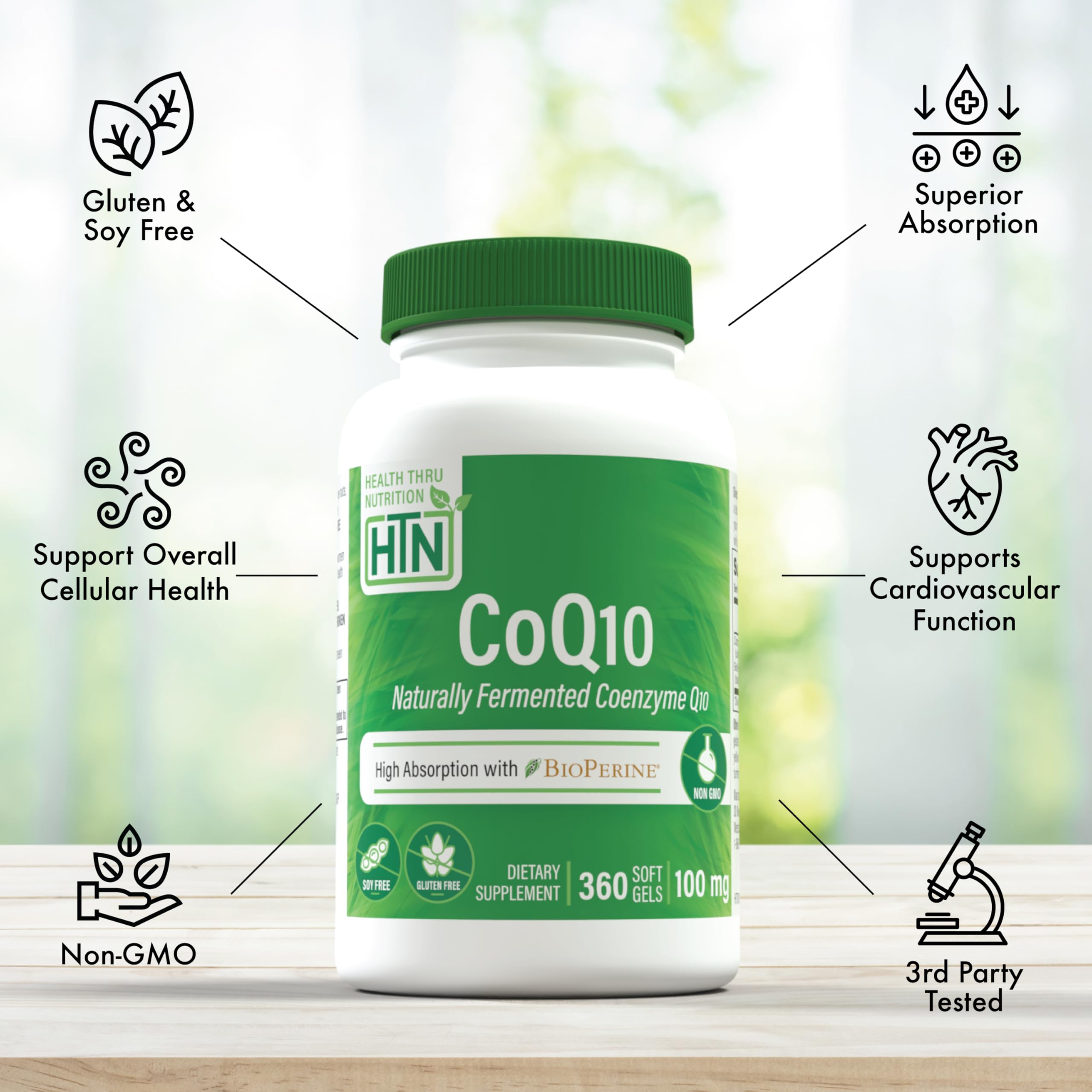 Health Thru Nutrition CoQ-10 100 mg con BioPerine, BioPerine para mejor absorción