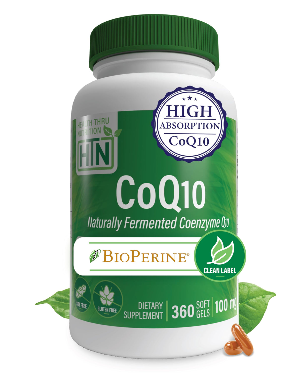 Health Thru Nutrition CoQ-10 100 mg con BioPerine en botella: energía diaria