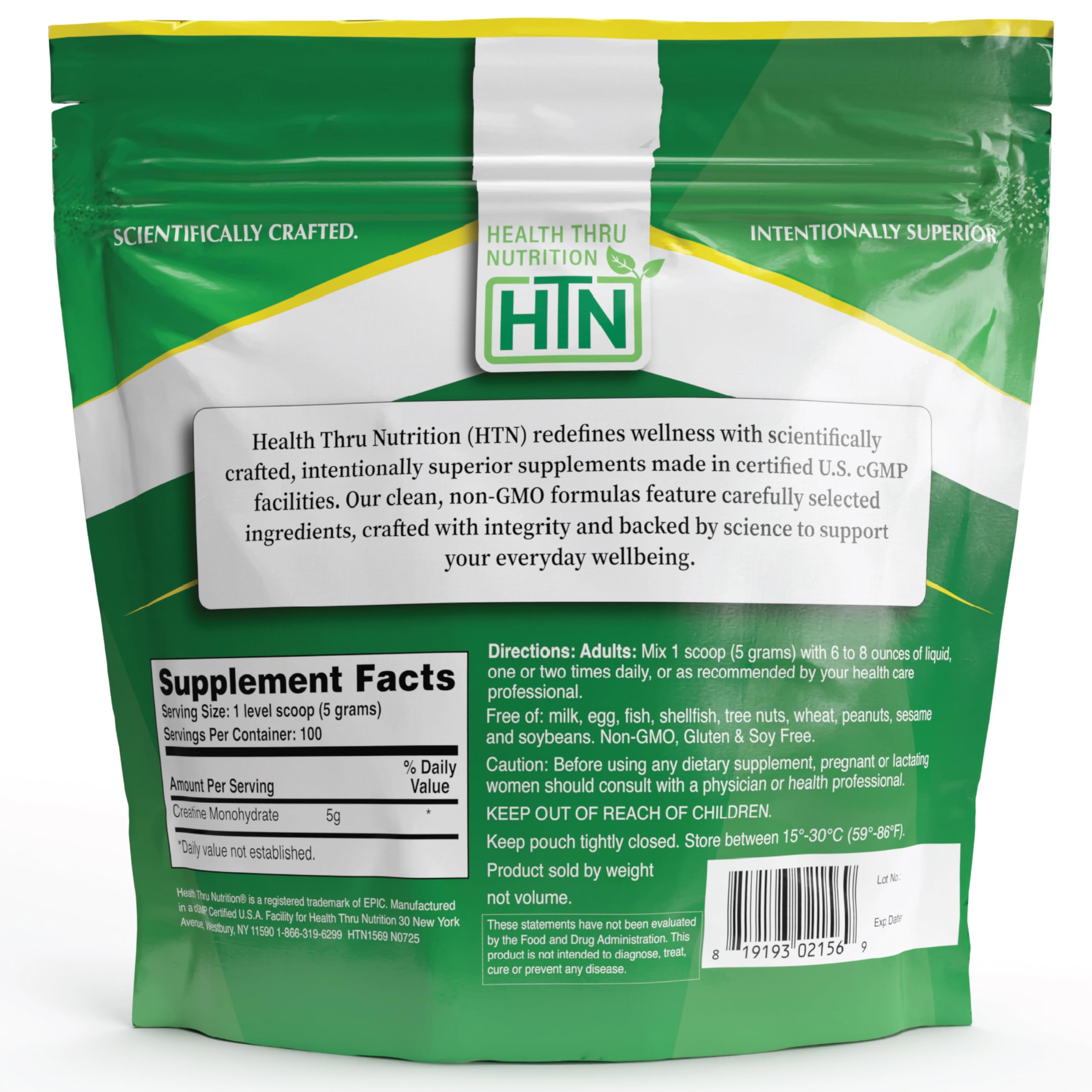 Health Thru Nutrition Creatina Monohidratada Micronizada, se mezcla bien en agua o jugo