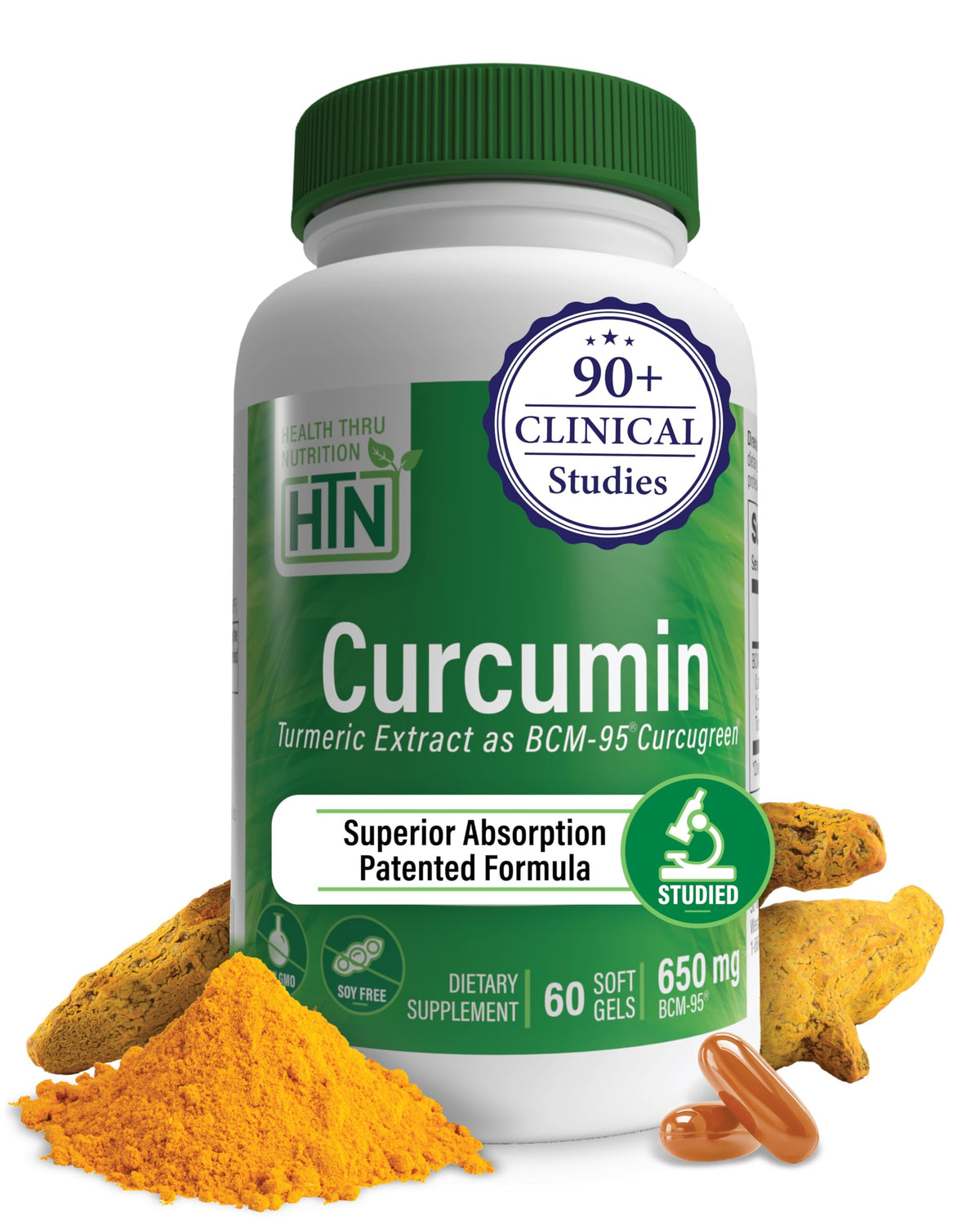 Health Thru Nutrition Curcugreen: botella con cápsulas para uso diario y conveniencia