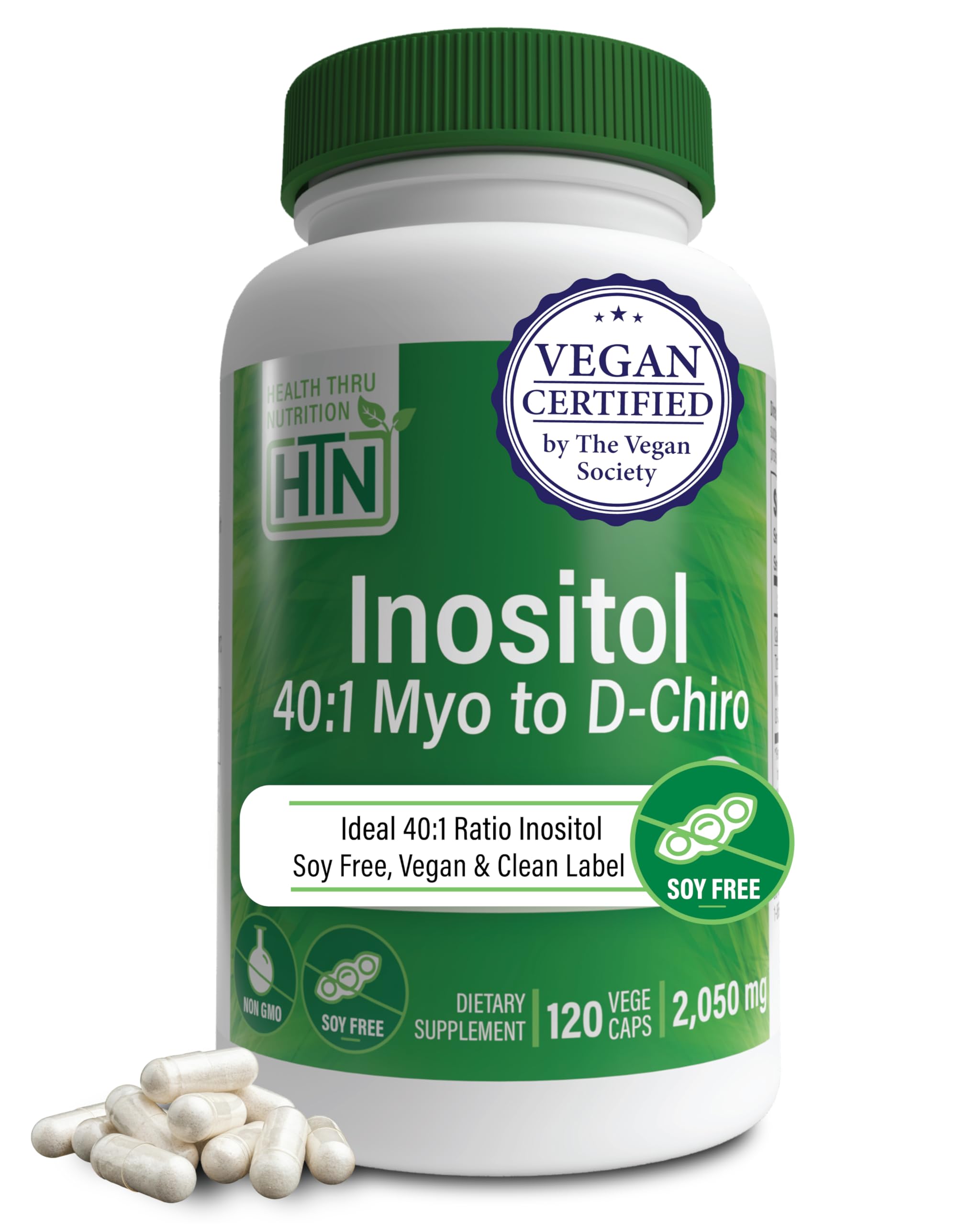 Health Thru Nutrition Inositol, botella visible, favorece una ingesta diaria estable.