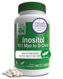 Health Thru Nutrition Inositol, botella visible, favorece una ingesta diaria estable.