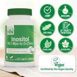 Health Thru Nutrition Inositol, cápsulas fáciles de tragar, dosis diaria conveniente.