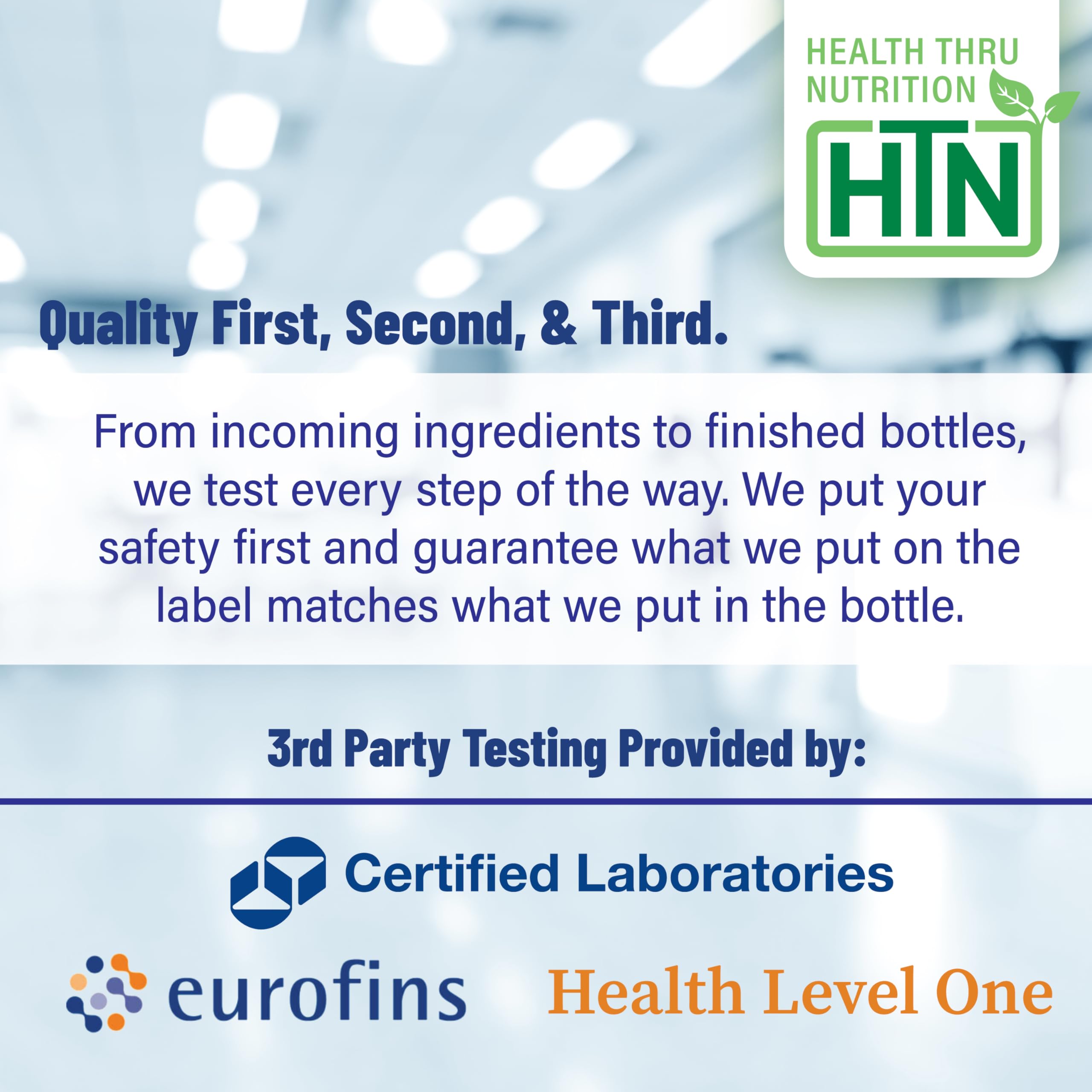 Health Thru Nutrition Inositol, pruebas de terceros, garantía de seguridad y pureza.