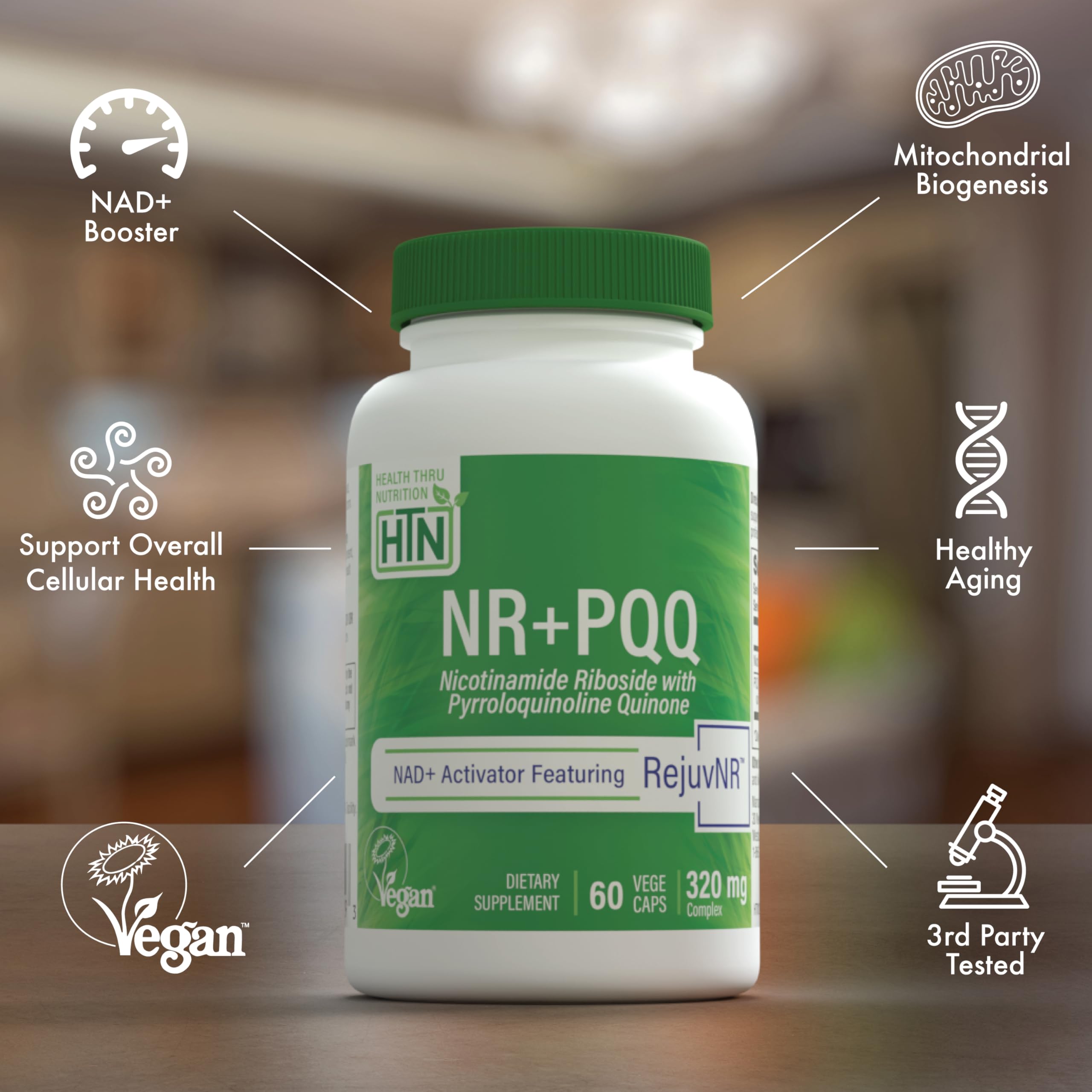Health Thru Nutrition NAD Activator, cápsulas fáciles de tragar para uso diario.