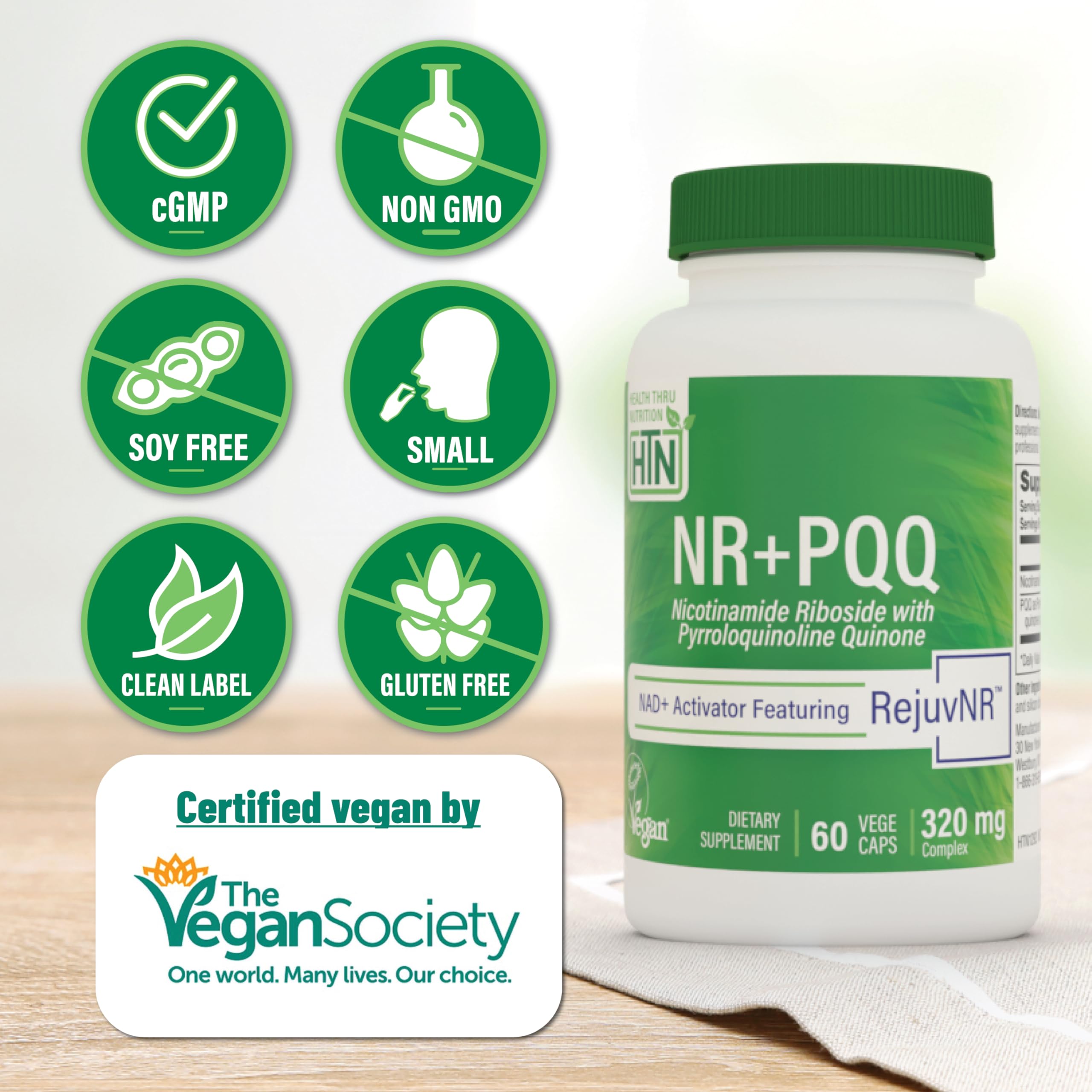 Health Thru Nutrition NAD Activator, etiqueta nutricional clara para planificar dosis.