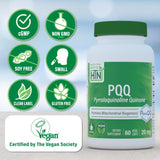 Etiqueta limpia Health Thru Nutrition PQQ libre de gluten y soja.