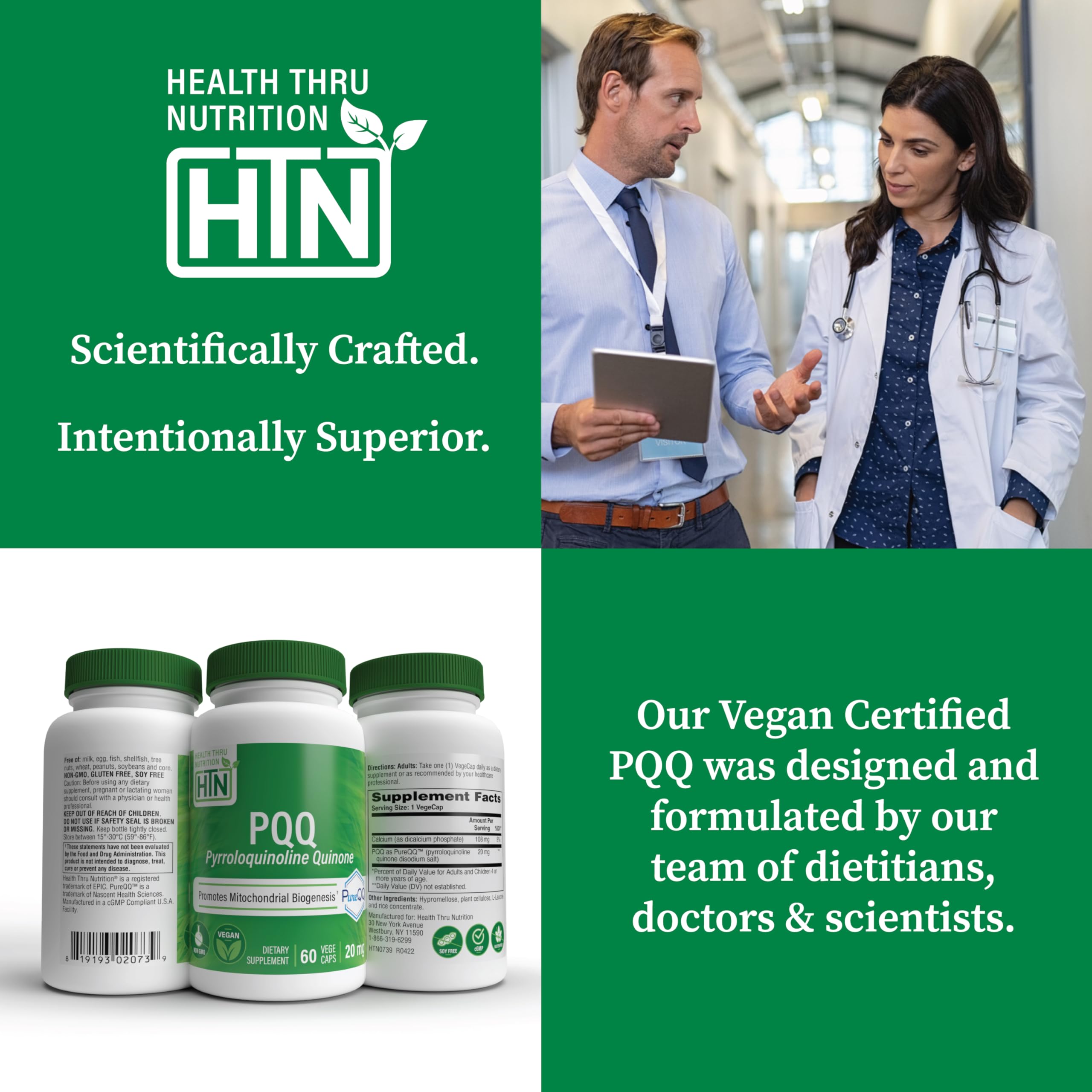 Formulación vegana sin OGM y sin alérgenos de Health Thru Nutrition PQQ.