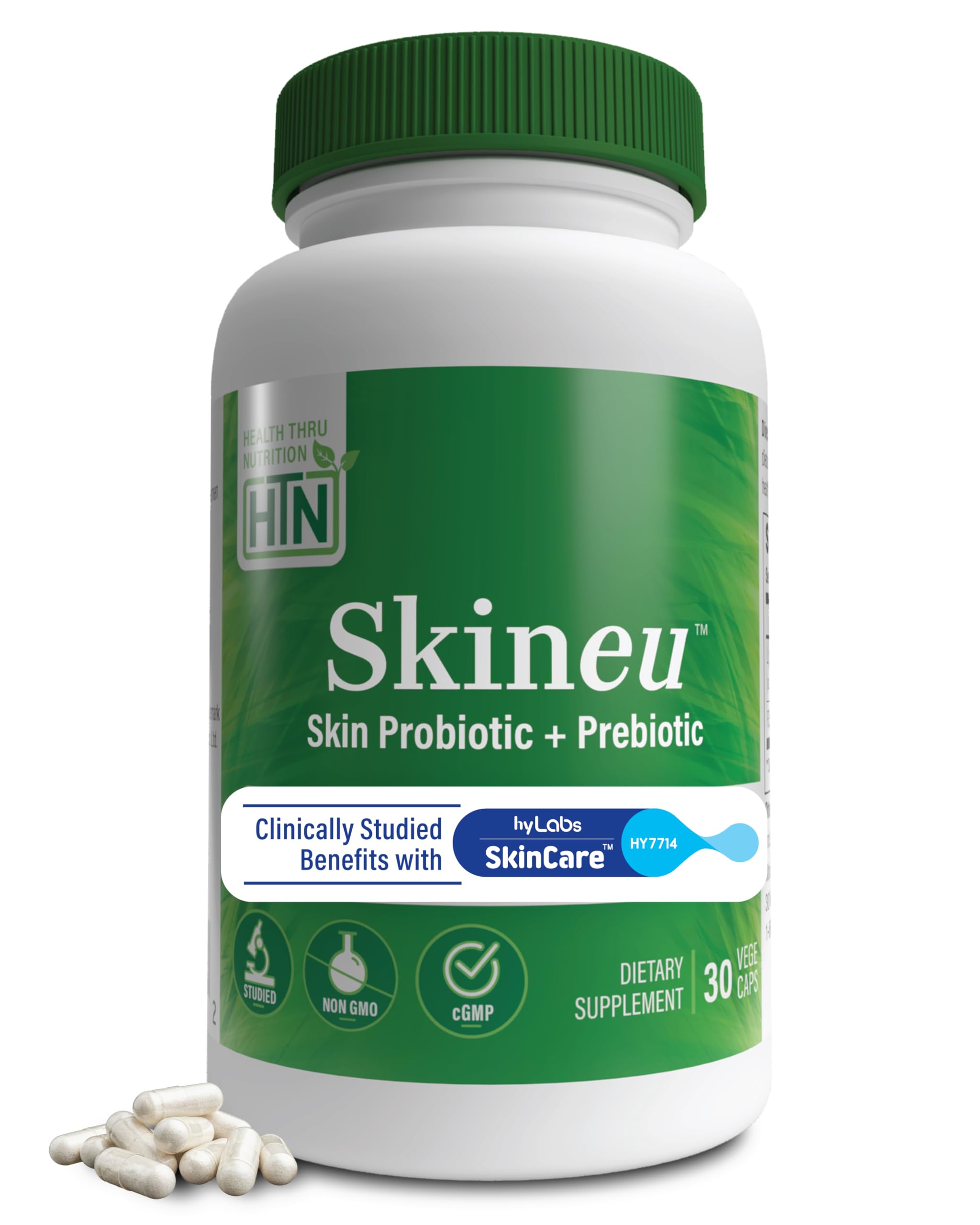 Health Thru Nutrition Skineu: botella de cápsulas veganas para hidratación de la piel
