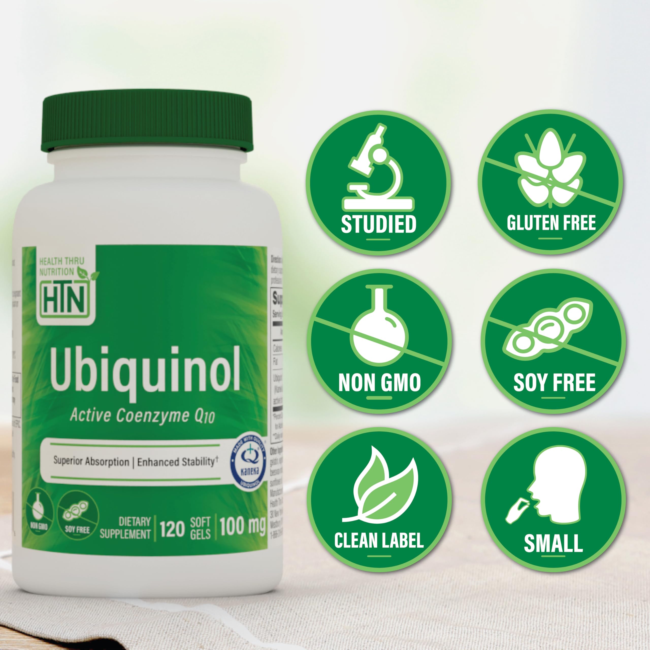 Cápsulas blandas Health Thru Nutrition Ubiquinol 100 mg, fáciles de tragar