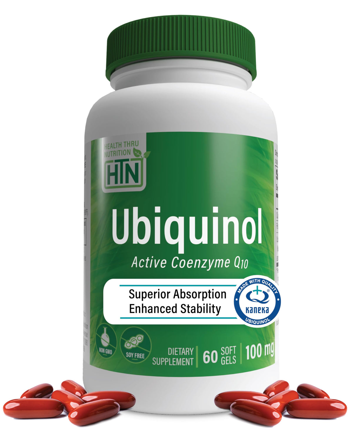 Health Thru Nutrition Ubiquinol 60 softgels en botella, alta absorción para energía sostenida
