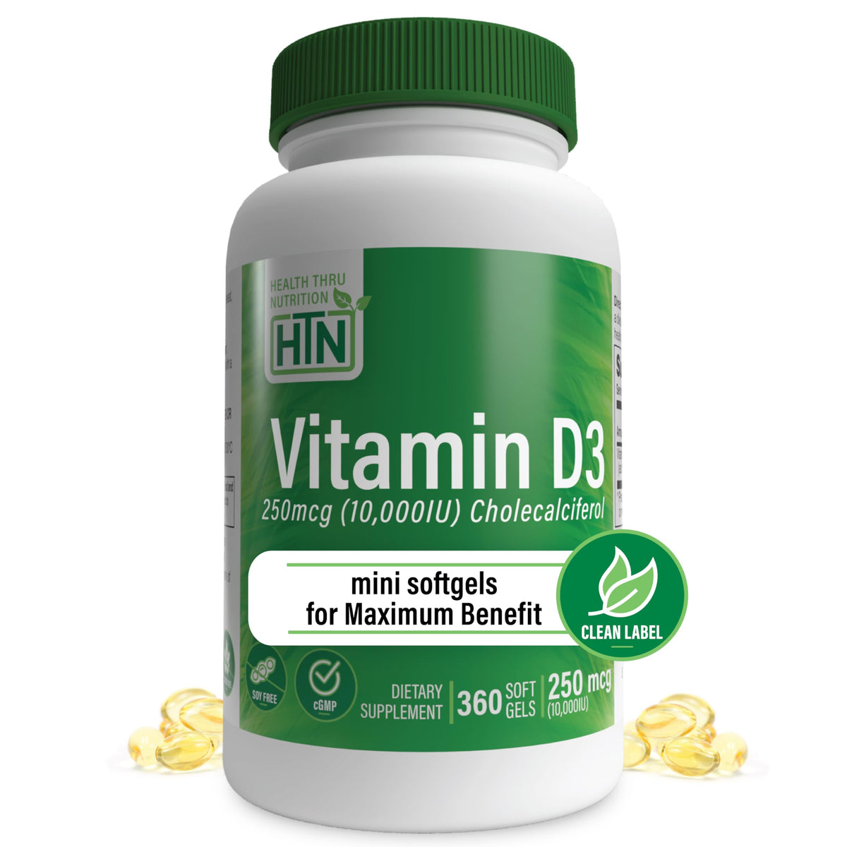 Health Thru Nutrition Vitamina D3 10000IU en botella para apoyo inmunitario.