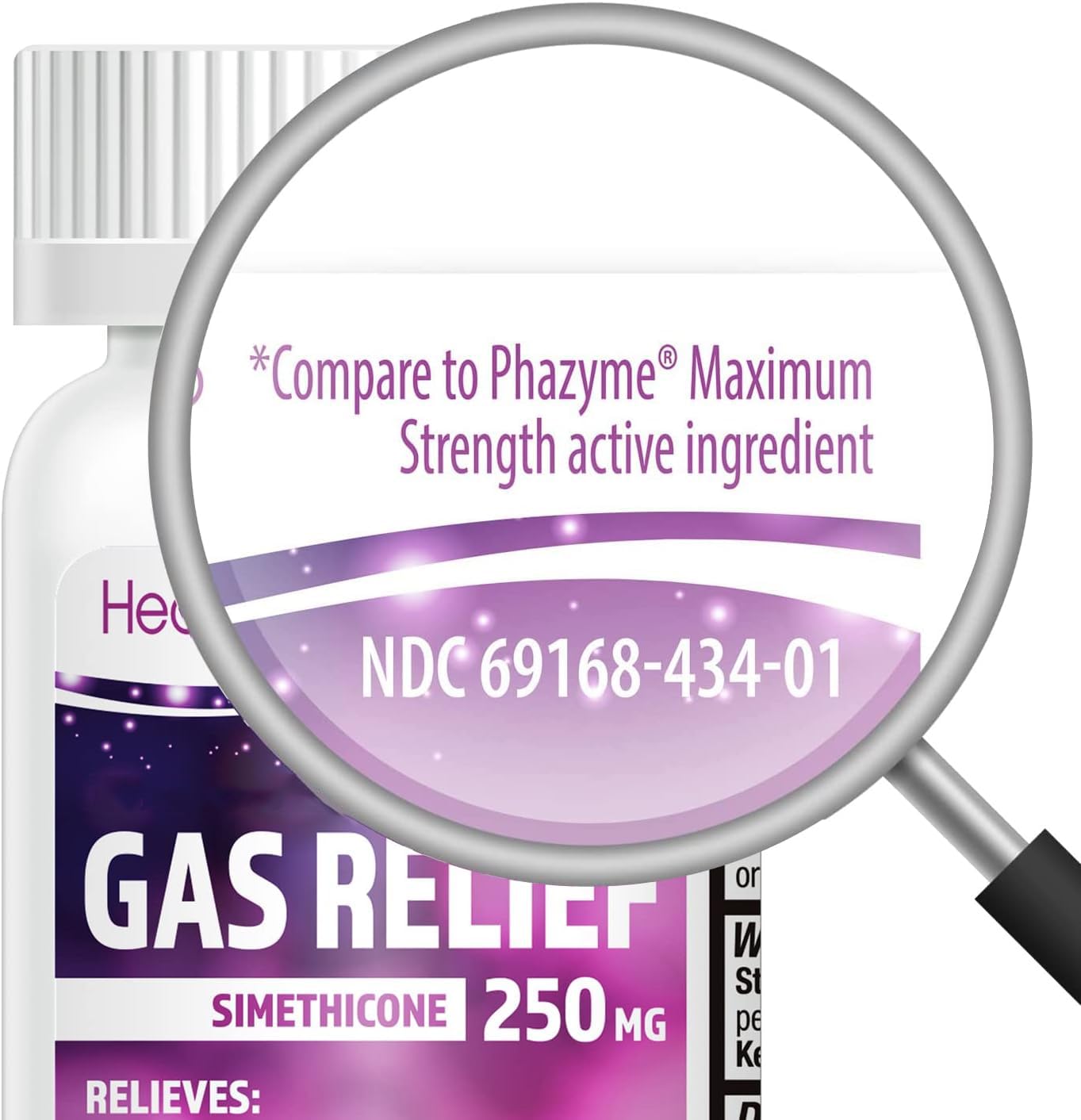 HealthA2Z Gas Relief: cápsulas blandas en proceso de vertido para alivio inmediato.