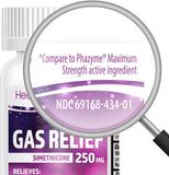 HealthA2Z Gas Relief: cápsulas blandas en proceso de vertido para alivio inmediato.