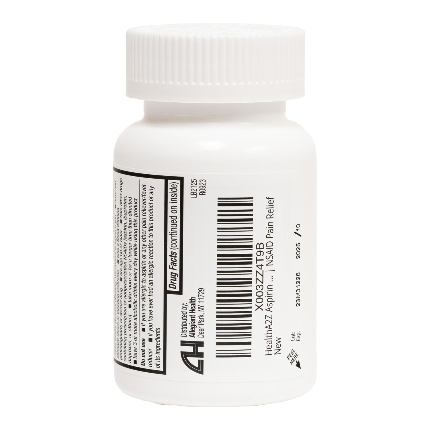 HealthA2Z Aspirina 325 mg, tabletas visibles, uso rápido para molestias diarias.
