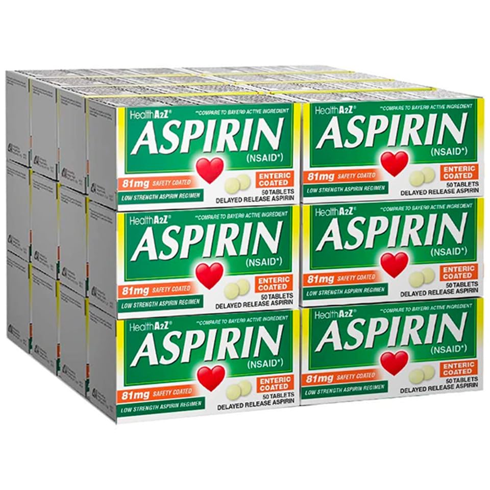 HealthA2Z Aspirina 81 mg recubierta entérica, caja para uso diario cómodo.