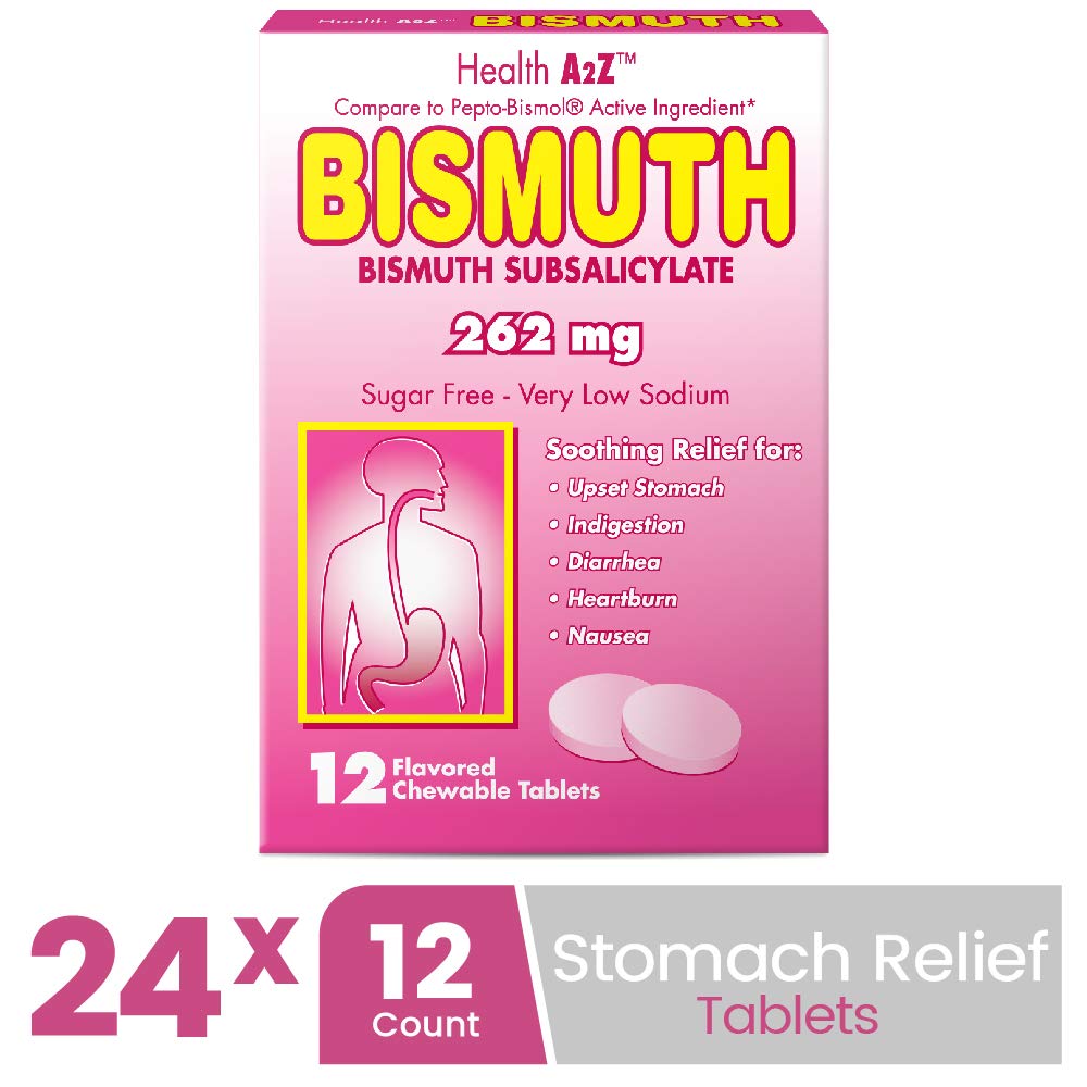 HealthA2Z Bismuto: envase portátil ideal para viaje y control de malestar estomacal.