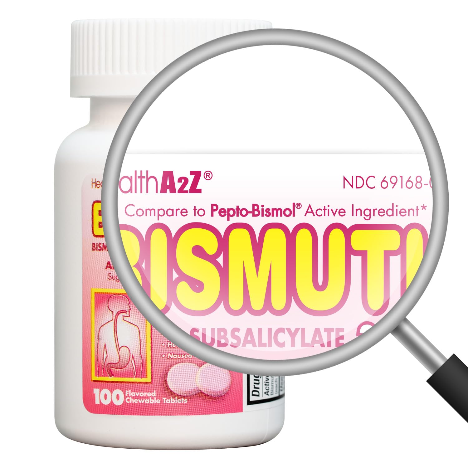 HealthA2Z Bismuth envase portátil para uso diario.