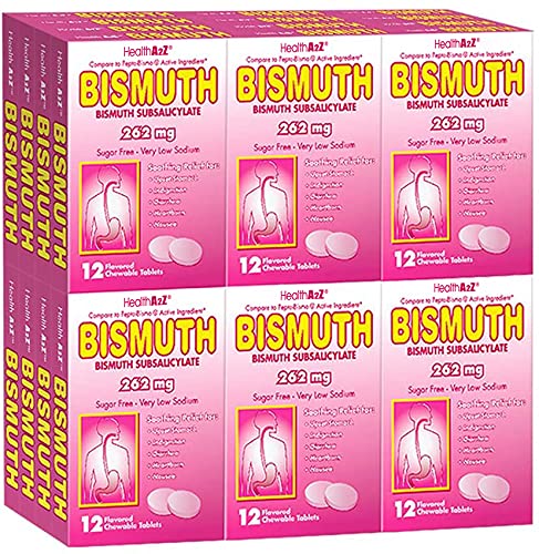 HealthA2Z Bismuto: tabletas masticables compactas para uso diario y alivio digestivo potencial.
