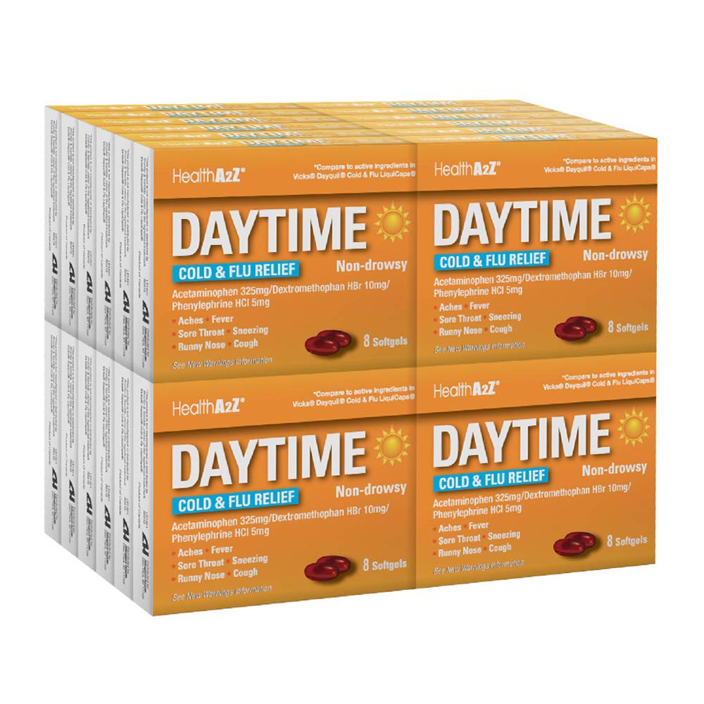 HealthA2Z Daytime: botella y dosis para alivio temporal.